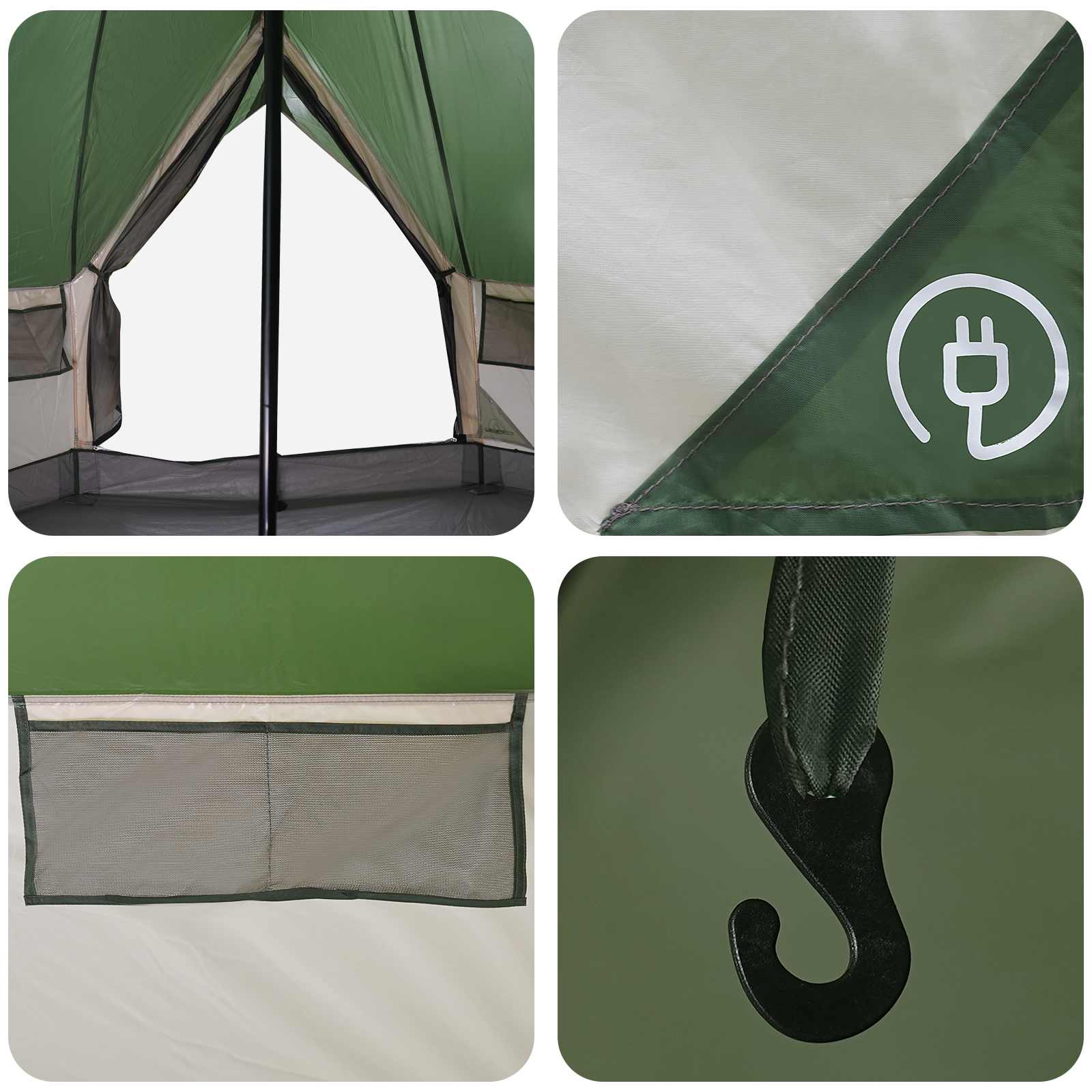 Tipi Zelt mit Dach Grün 250 x 250 cm Polyester und Stahl