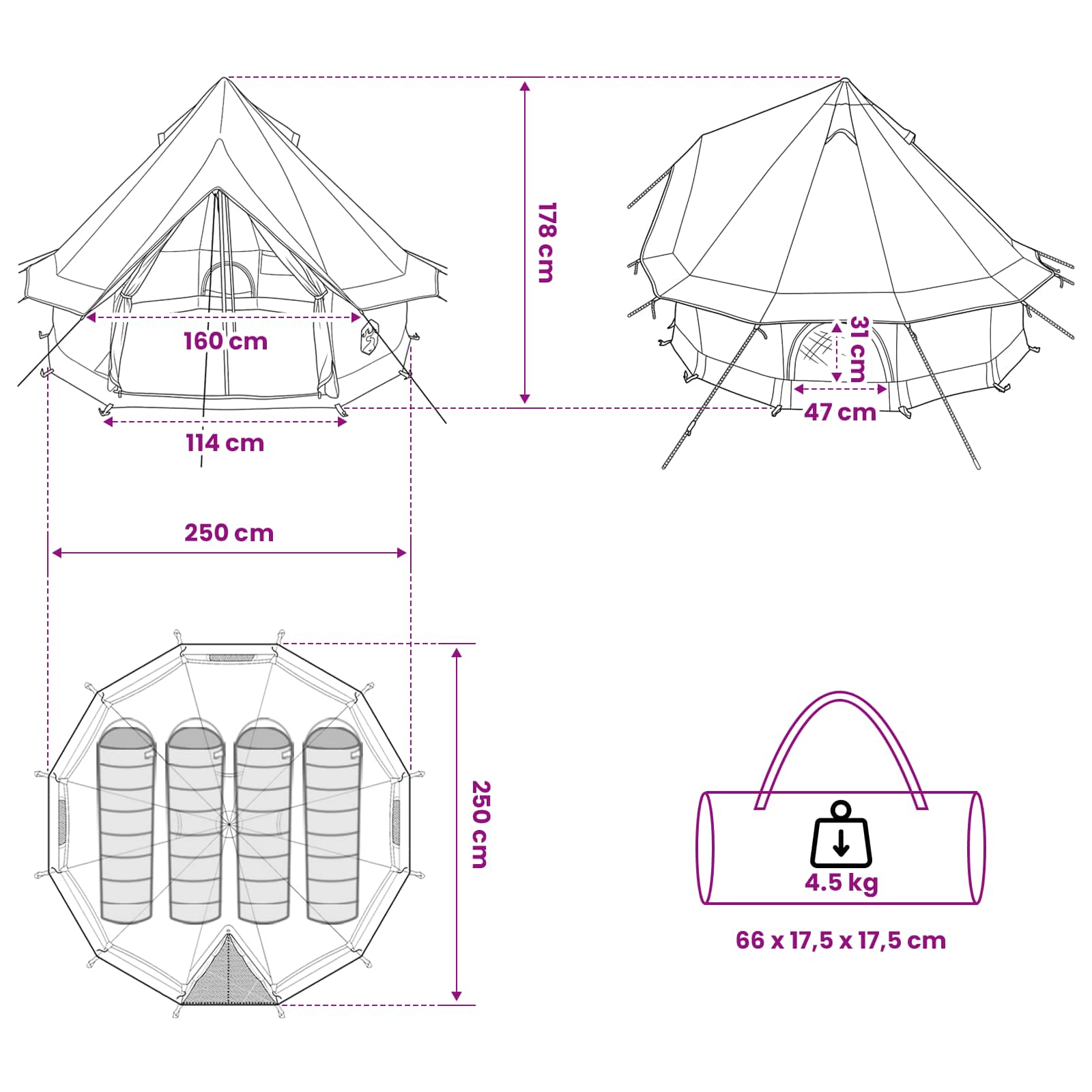 Tipi Zelt mit Dach Braun Grau 250 x 250 cm Polyester und Stahl