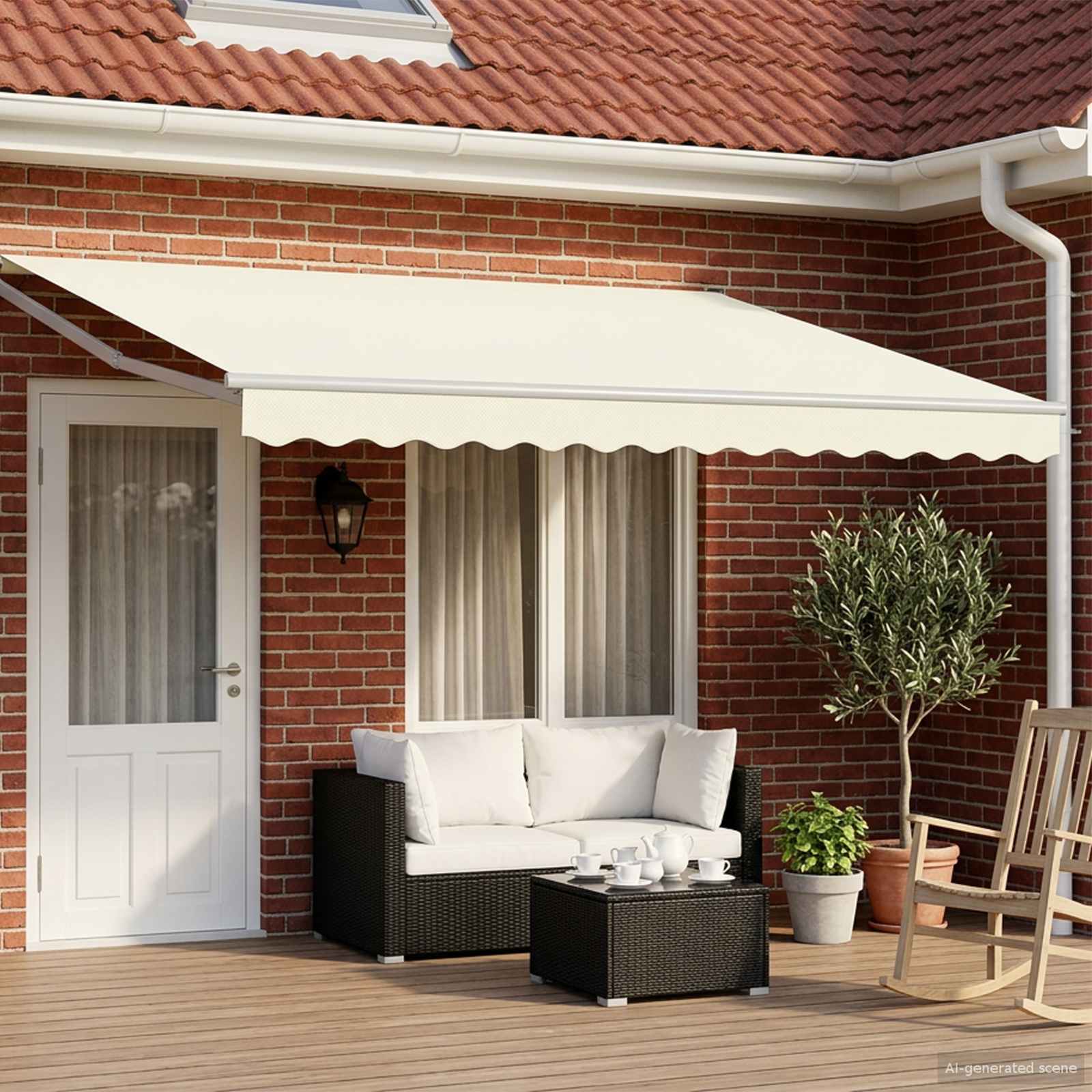 Einziehbare Markise Creme 4 x 2 m 100% Polyester und Aluminium