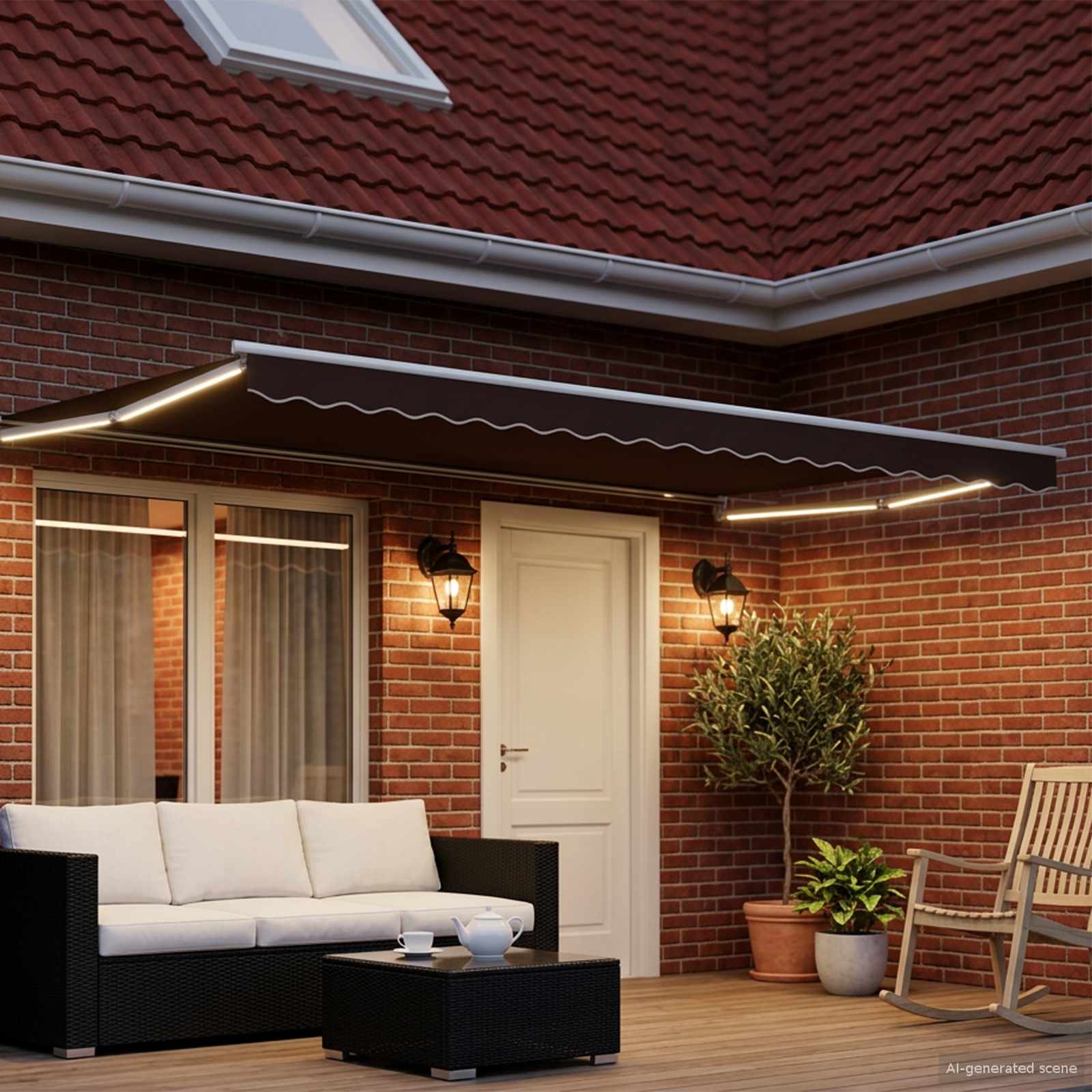 Manuelle Gelenkarmmarkise mit LEDs Braun und Weiß 4,5 × 3 m