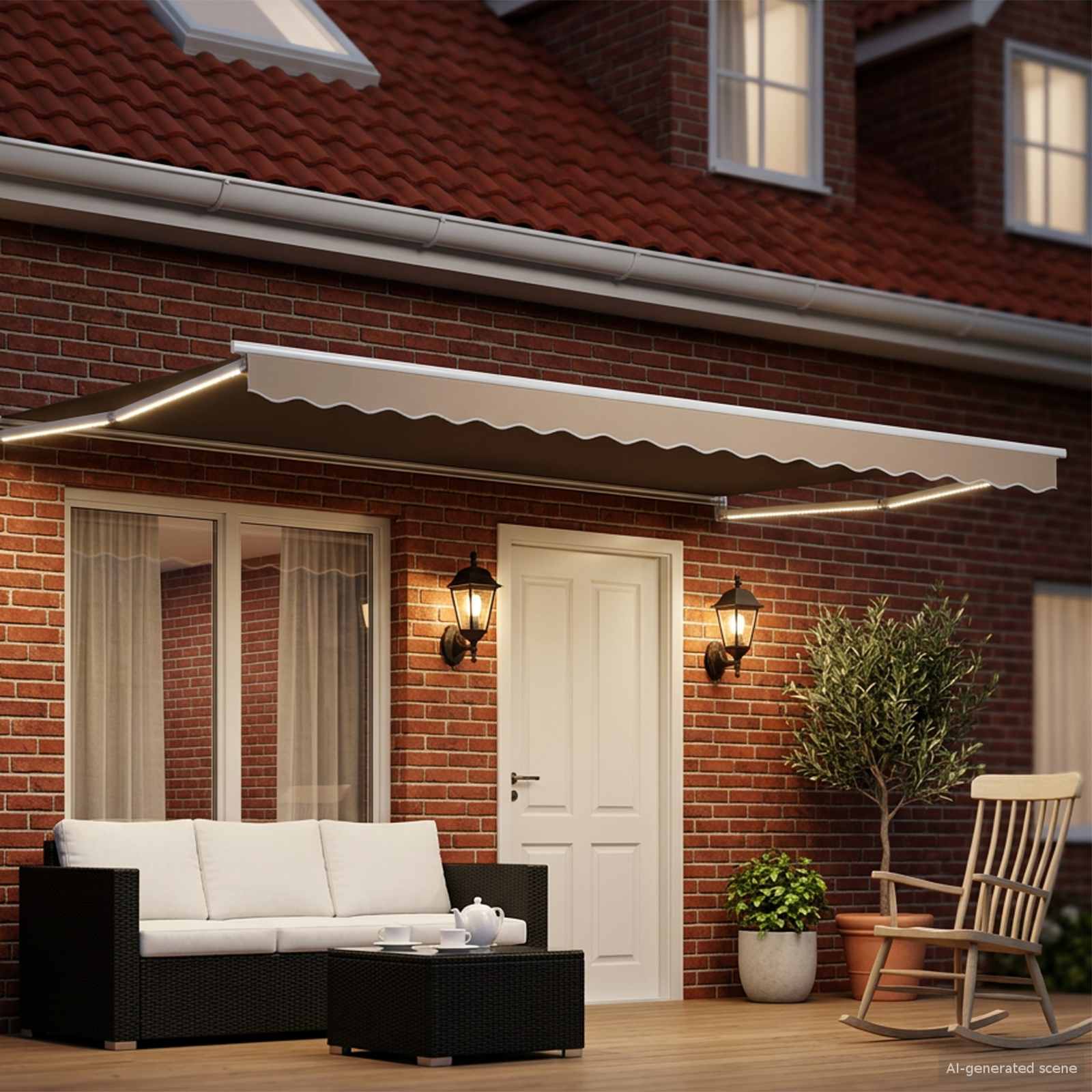 Manuelle Gelenkarmmarkise mit LEDs Beige und Weiß 4,5 × 3 m