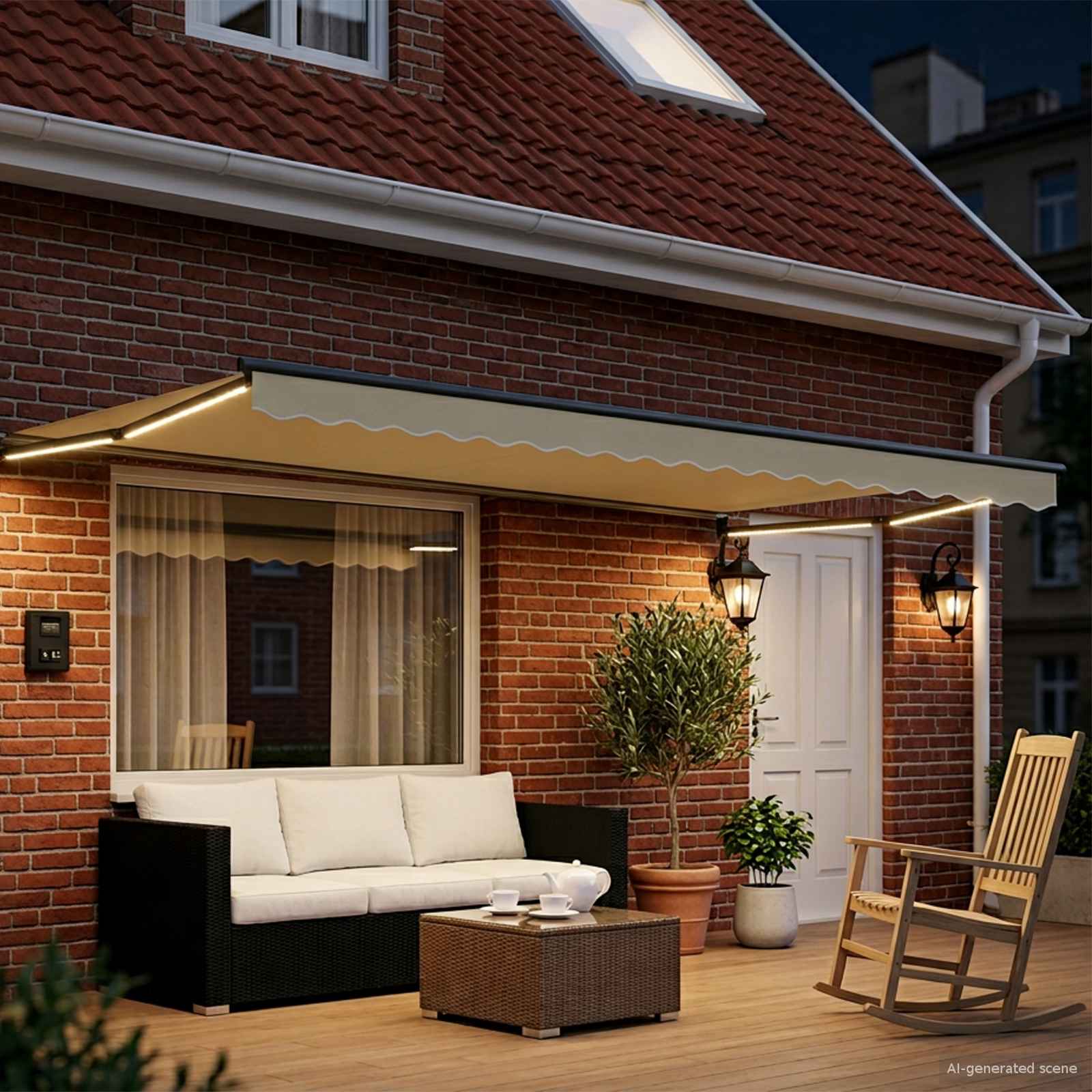 Manuelle Gelenkarmmarkise mit LEDs Creme und Anthrazit 4 x 2 m