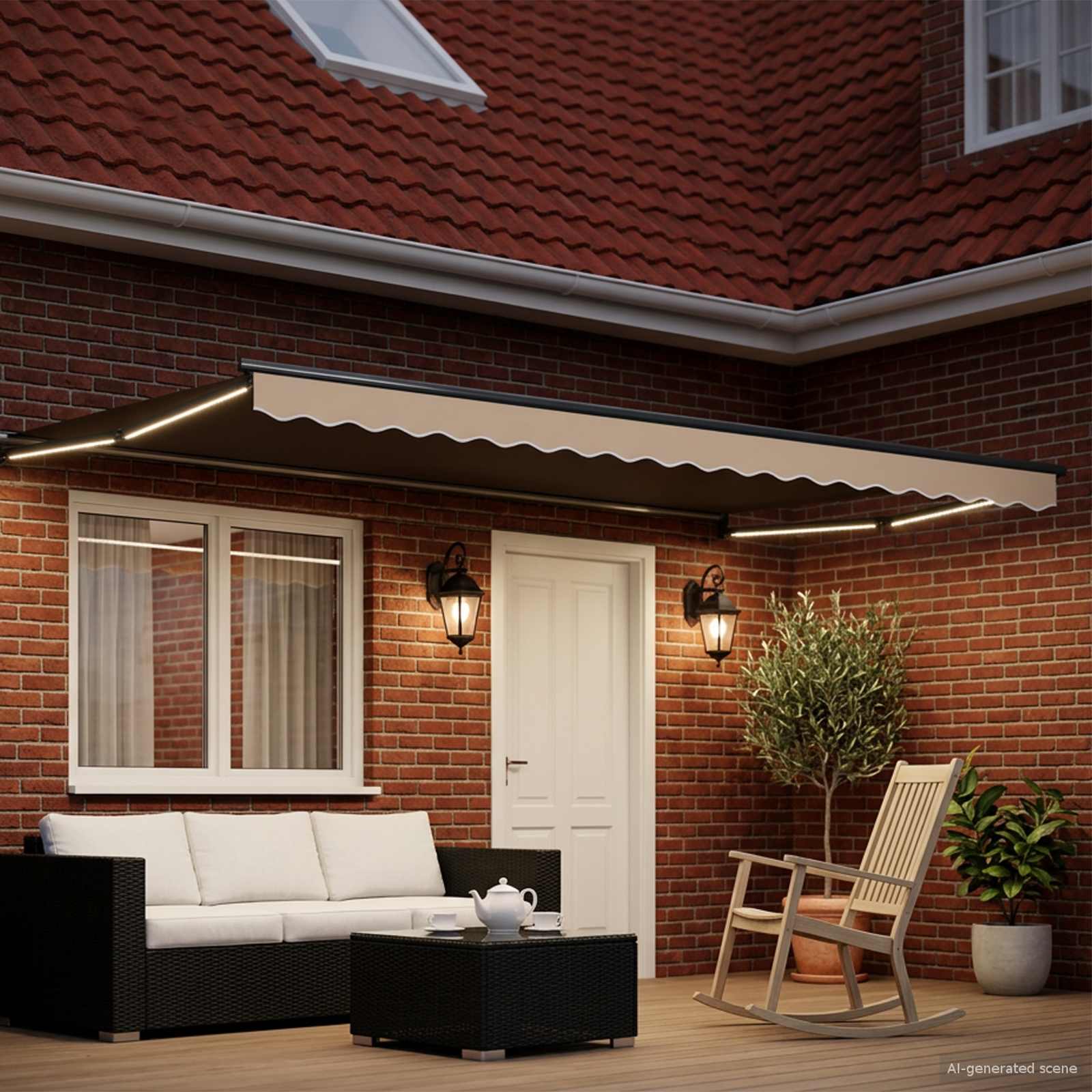 Manuelle Gelenkarmmarkise mit LEDs Beige und Anthrazit 5 x 3 m