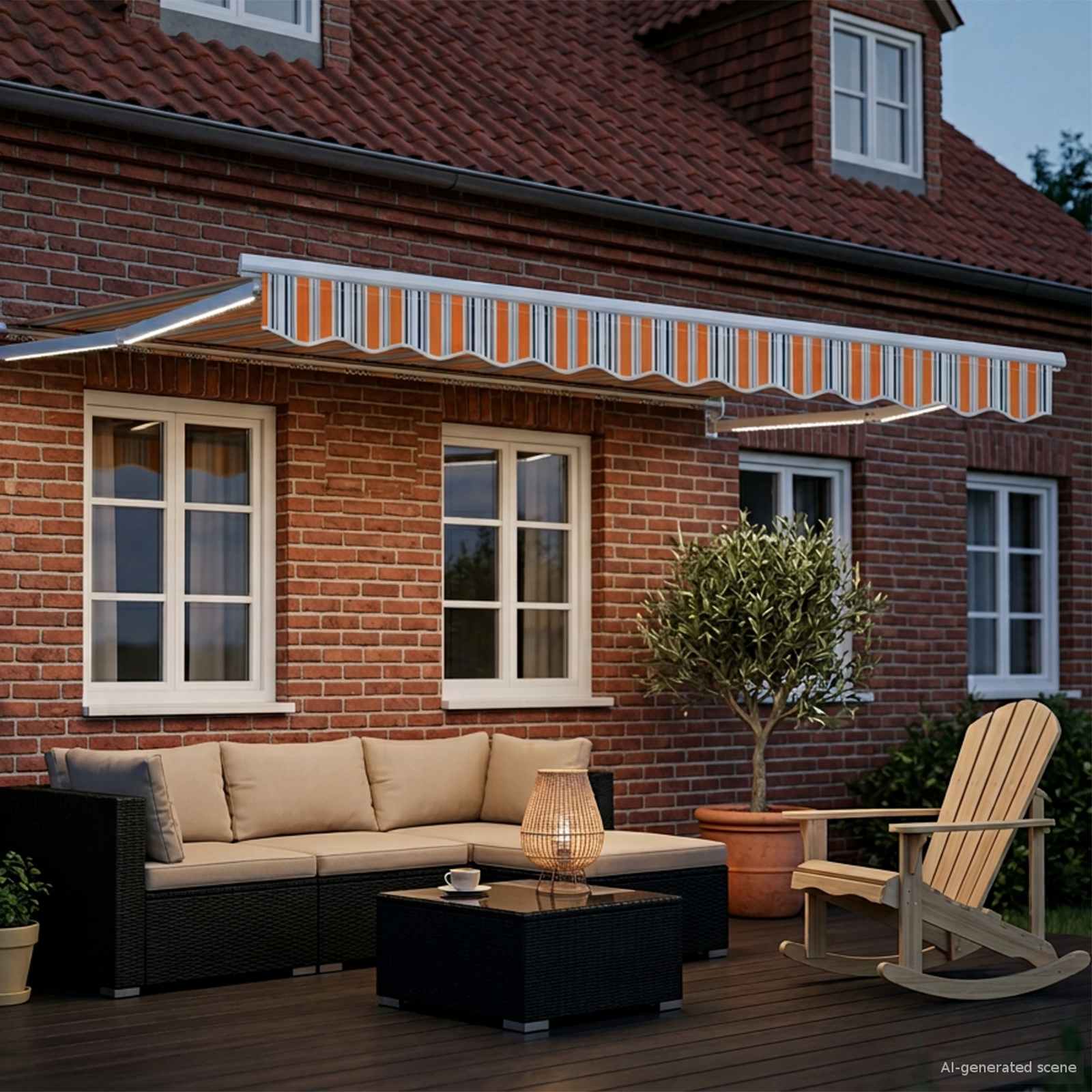 Elektrische ausziehbare Markise Blau und Orange 3,5 x 2,5 m