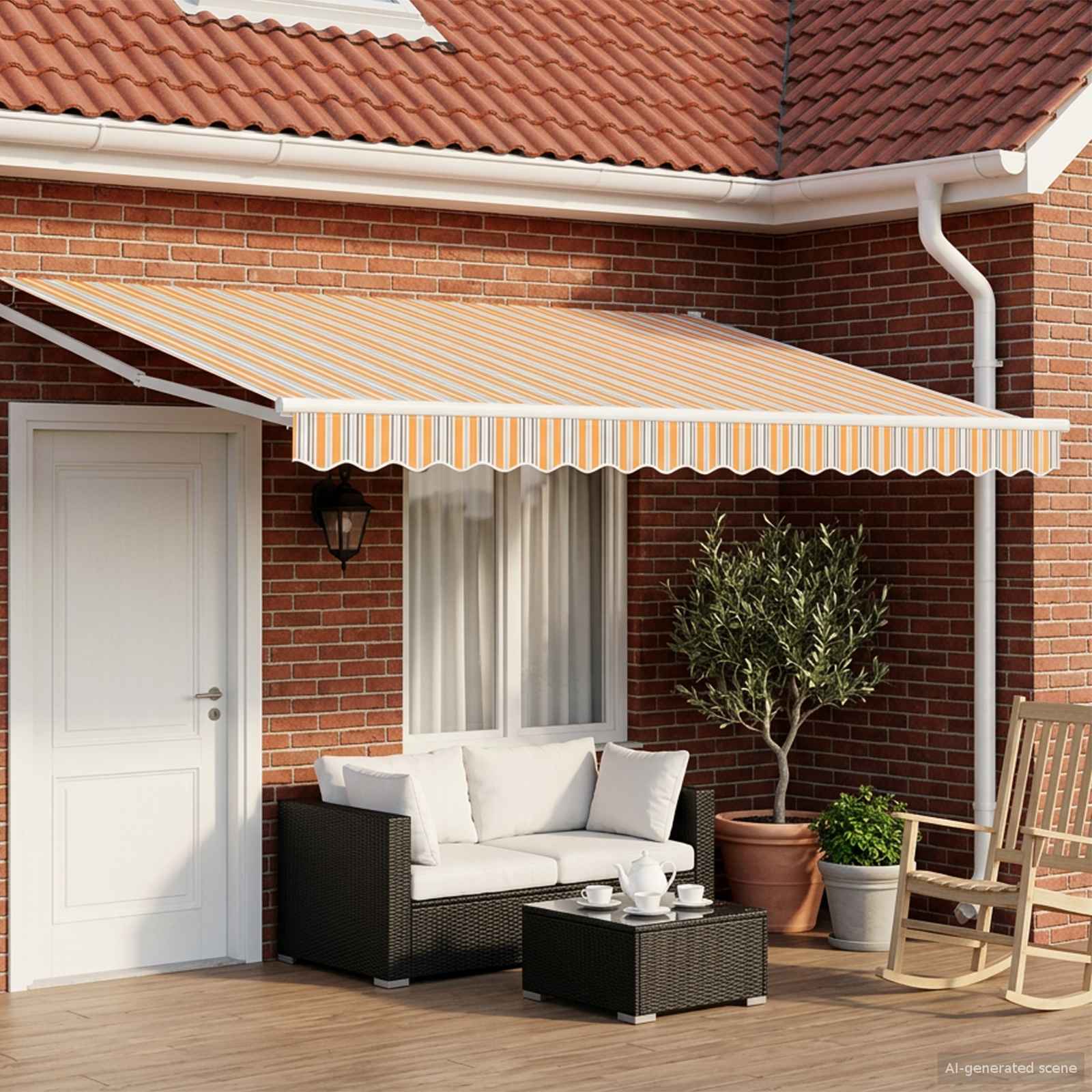 Elektrische ausziehbare Markise Blau und Orange 4,5 × 3 m
