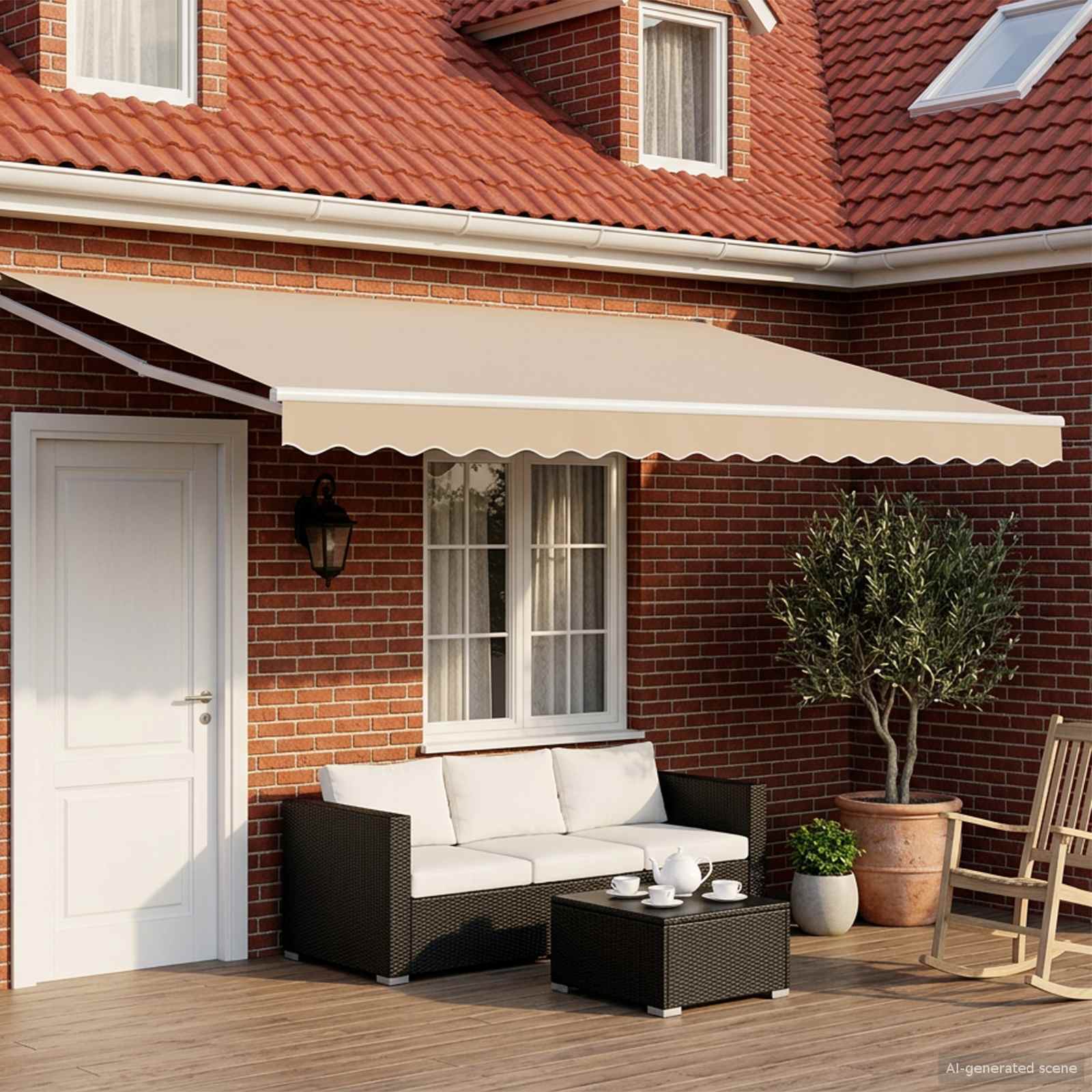Elektrische ausziehbare Markise Beige und Weiß 4,5 × 3 m