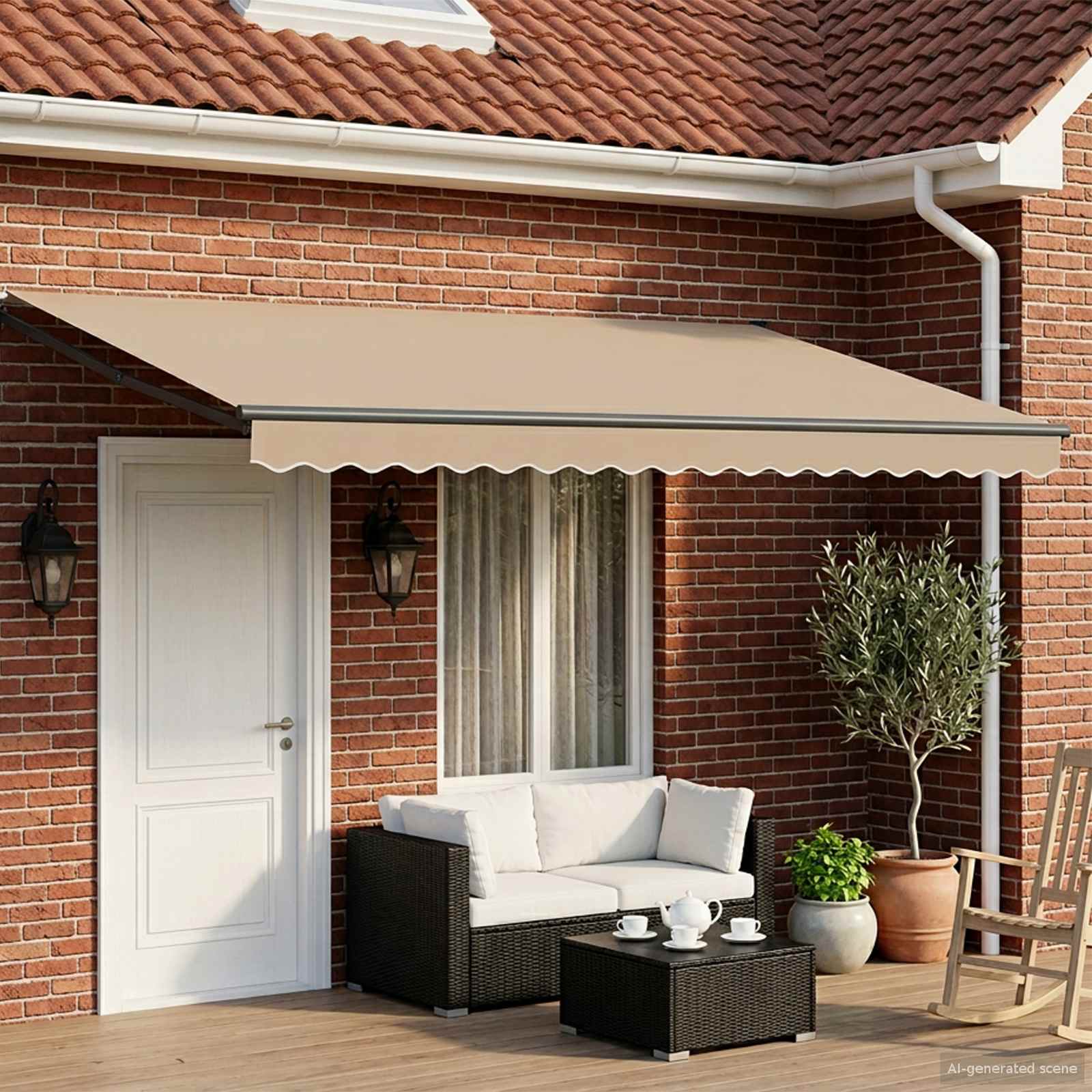 Elektrische ausziehbare Markise Beige und Anthrazit 4 x 3 m