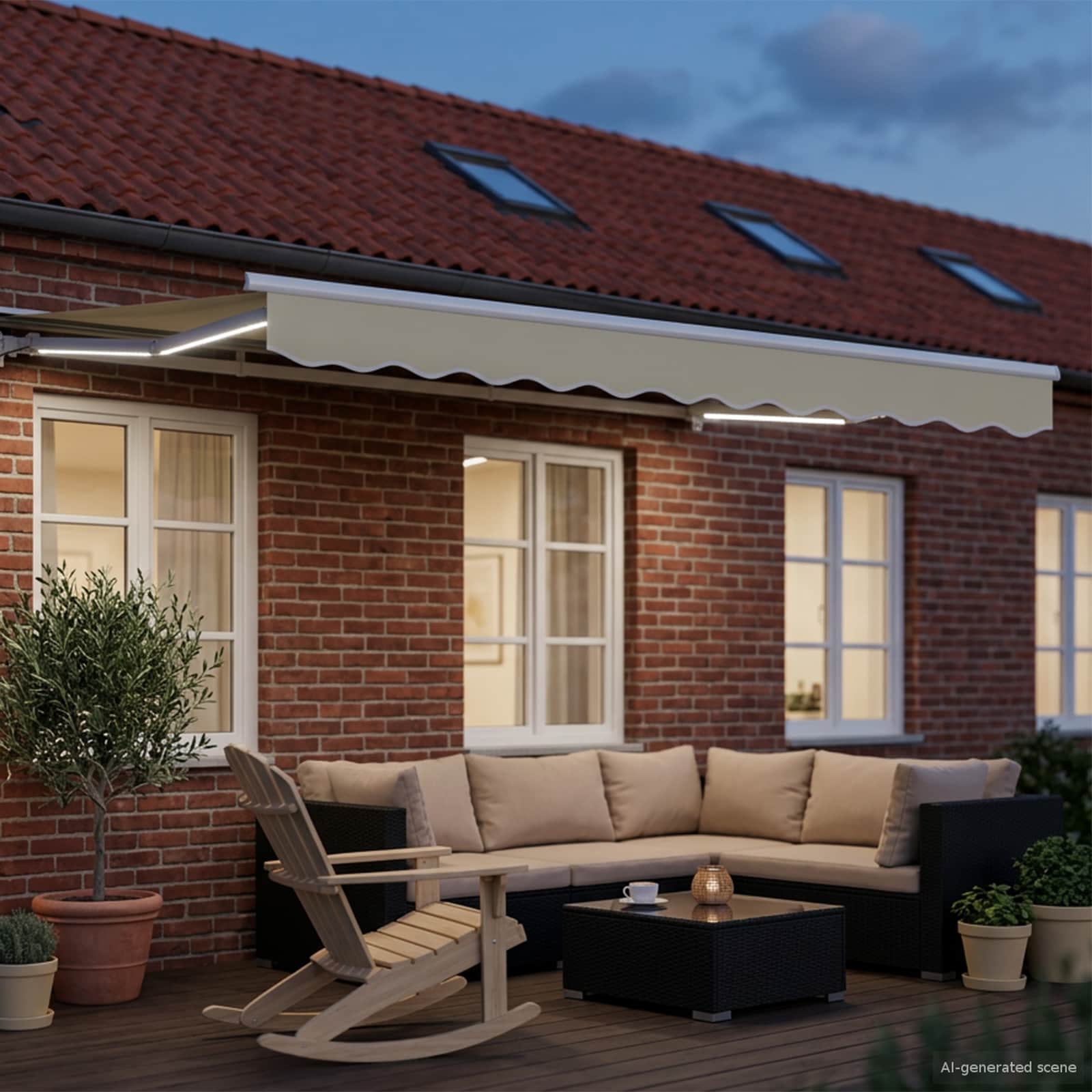 Manueller Markisenrahmen mit LEDs Creme und Weiß 3,5 x 2,5 m