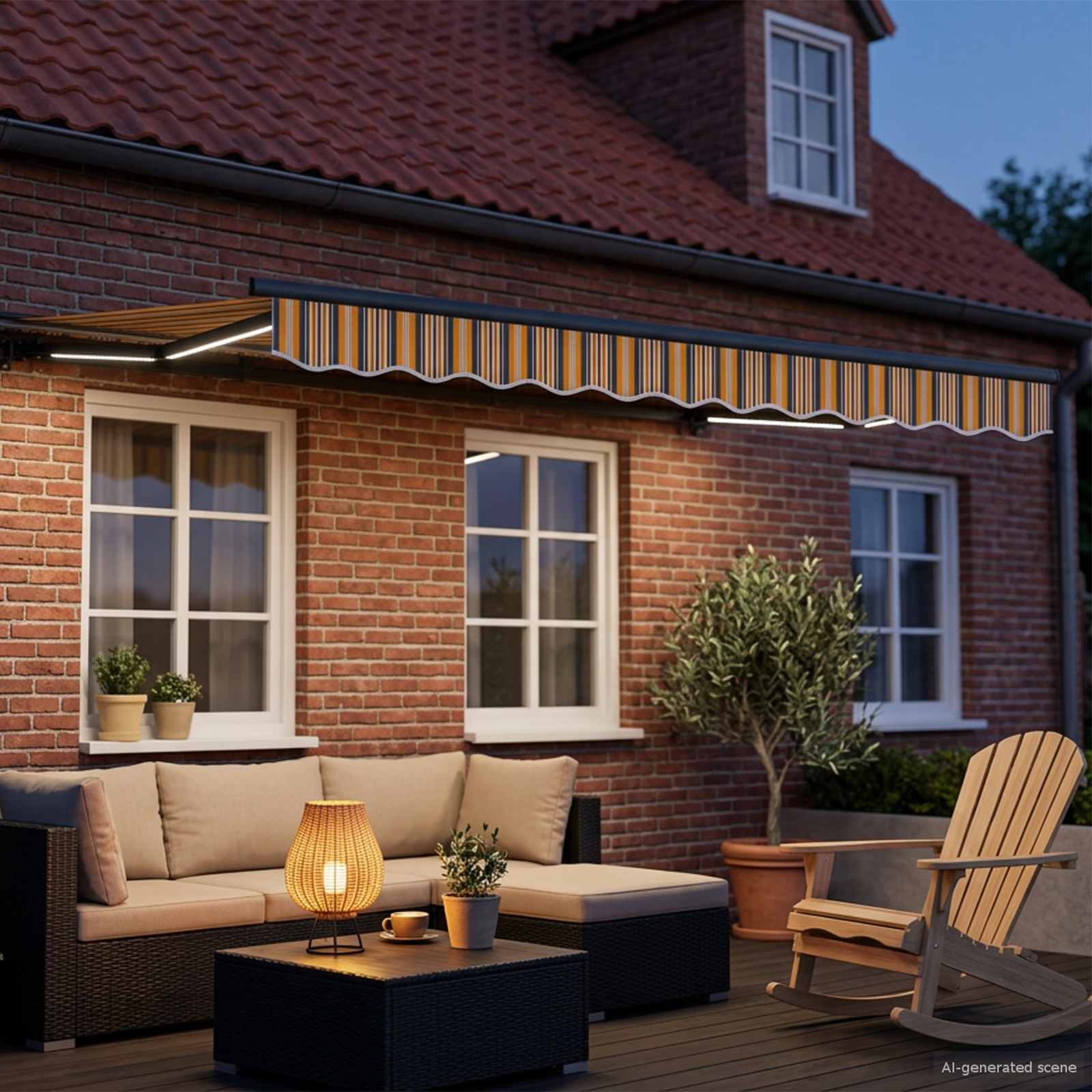 Manueller Markisenrahmen mit LEDs 3,5 x 2 m