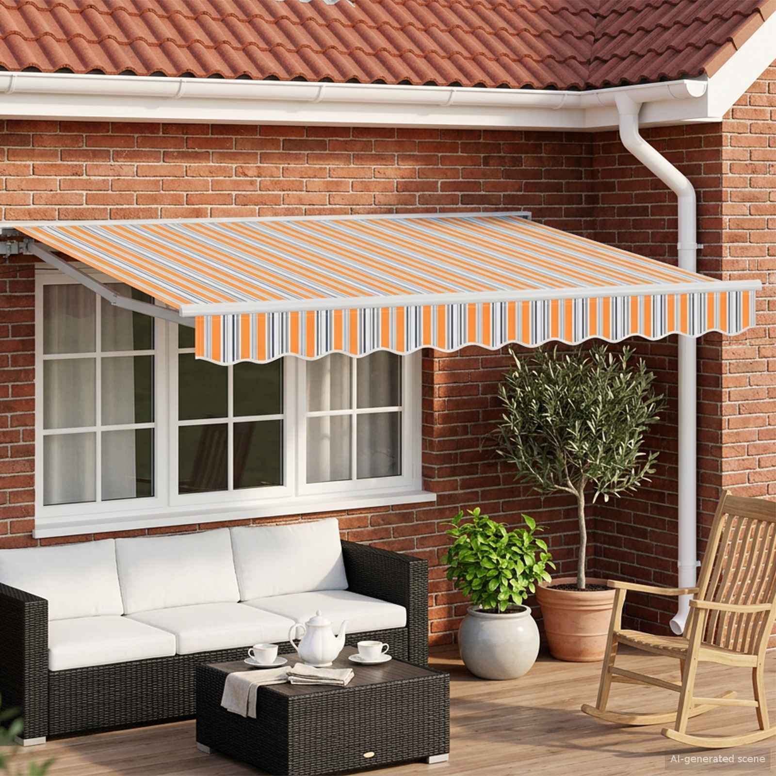 Elektrische ausziehbare Markise Orange, Grau, Blau, Weiß