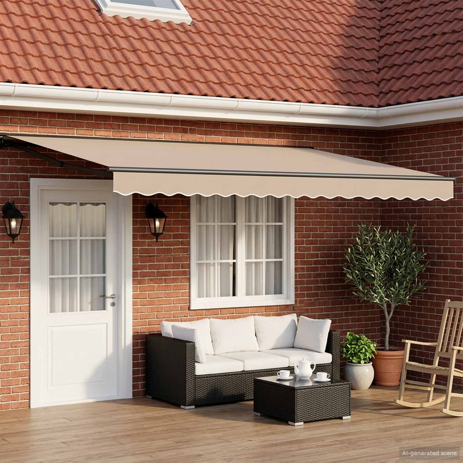 Elektrische ausziehbare Markise Beige und Anthrazit 4,5 x 3,5 m