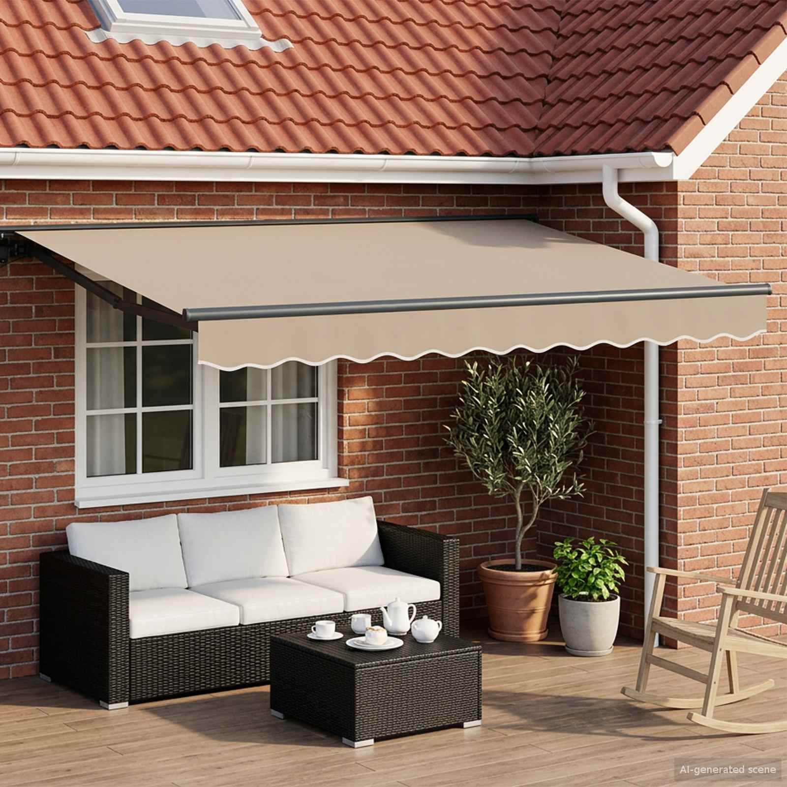 Elektrische ausziehbare Markise Beige und Anthrazit 3,5 x 2,5 m
