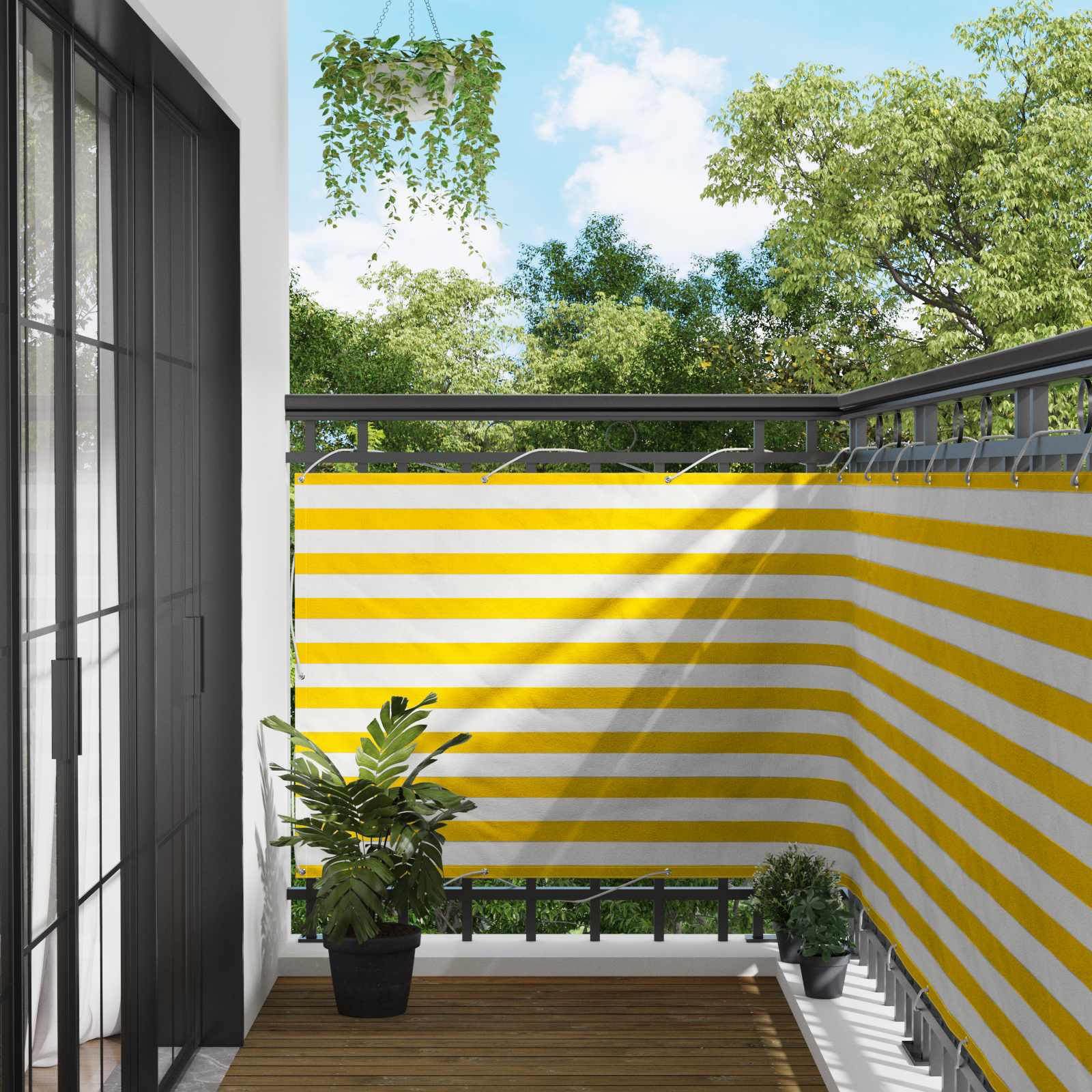 Balkonsichtschutz Gelb und Weiß 110 x 600 cm Oxford-Stoff
