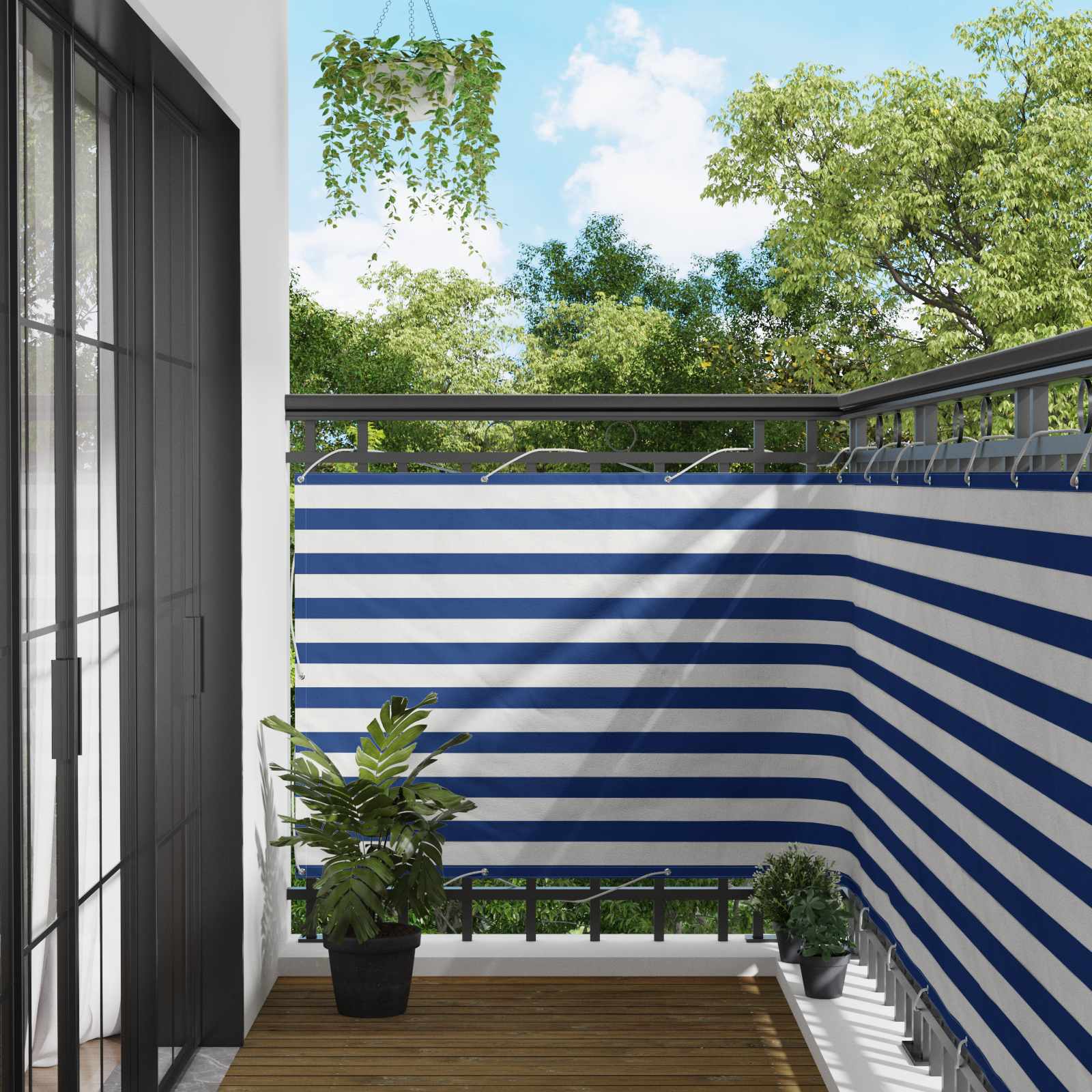 Balkonsichtschutz Blau und Weiß 110 x 1000 cm Oxford-Stoff