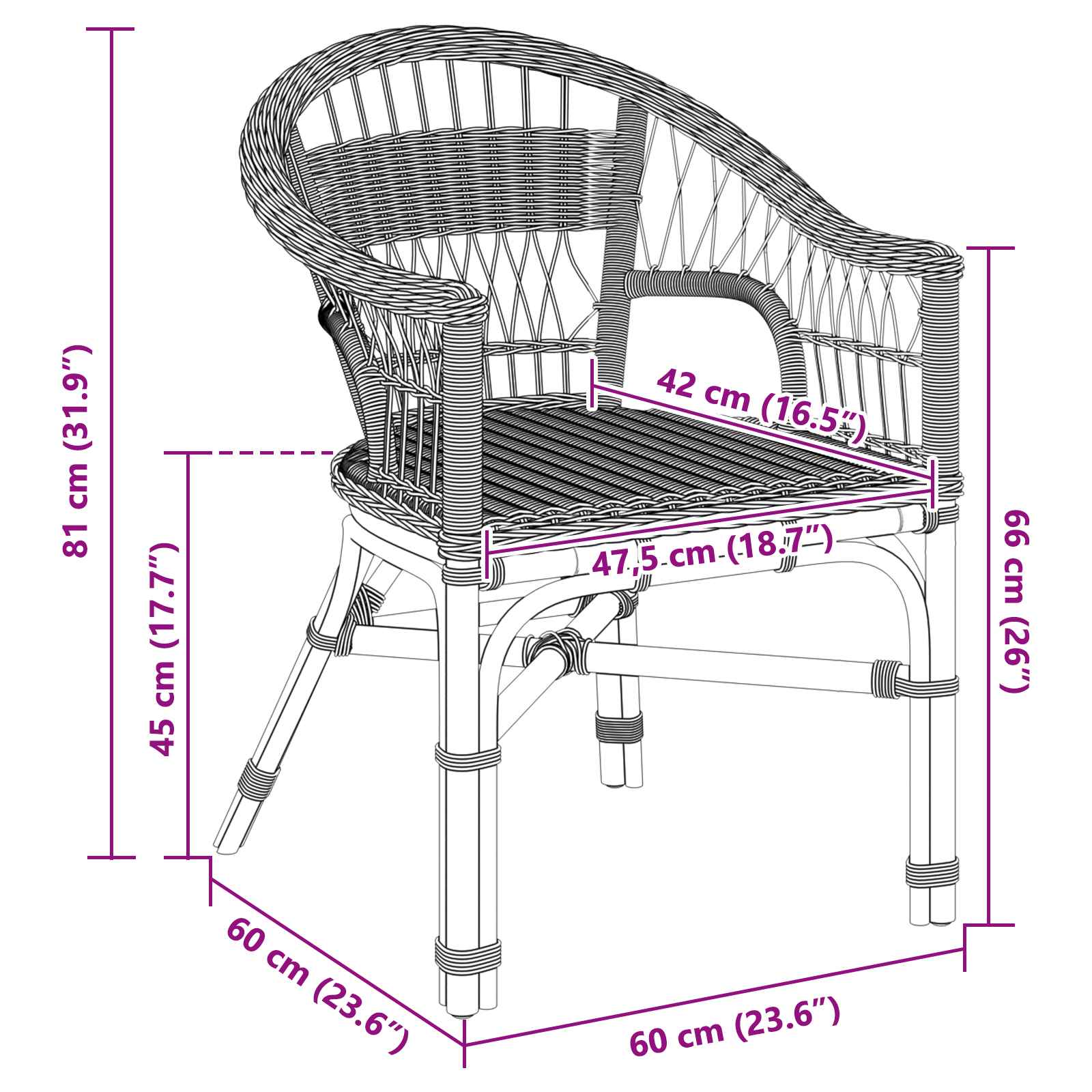Stapelstuhl Natur 60 x 60 x 81 cm Rattan