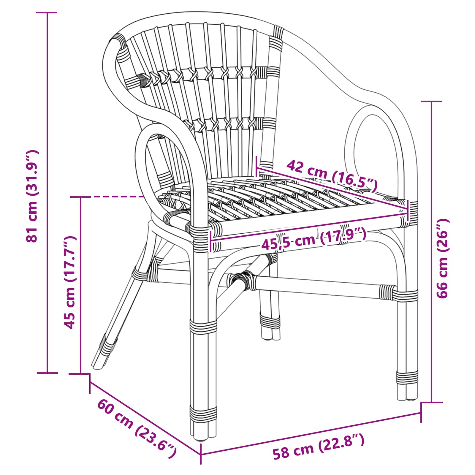 Stapelstuhl Schwarz 58 x 60 x 81 cm Rattan