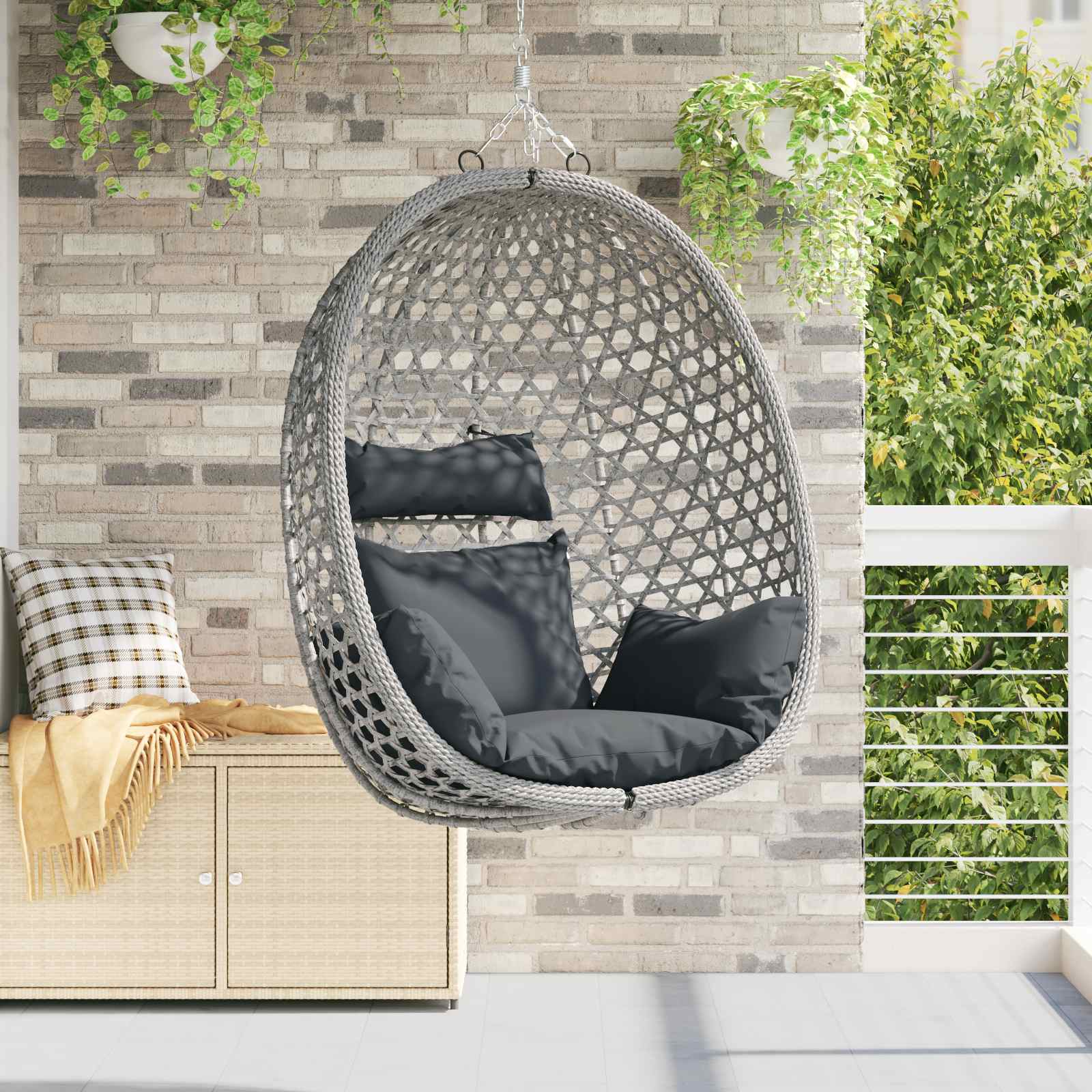 Hängesessel ohne Gestell Anthrazit und Grau 92 x 57,5 x 110 cm