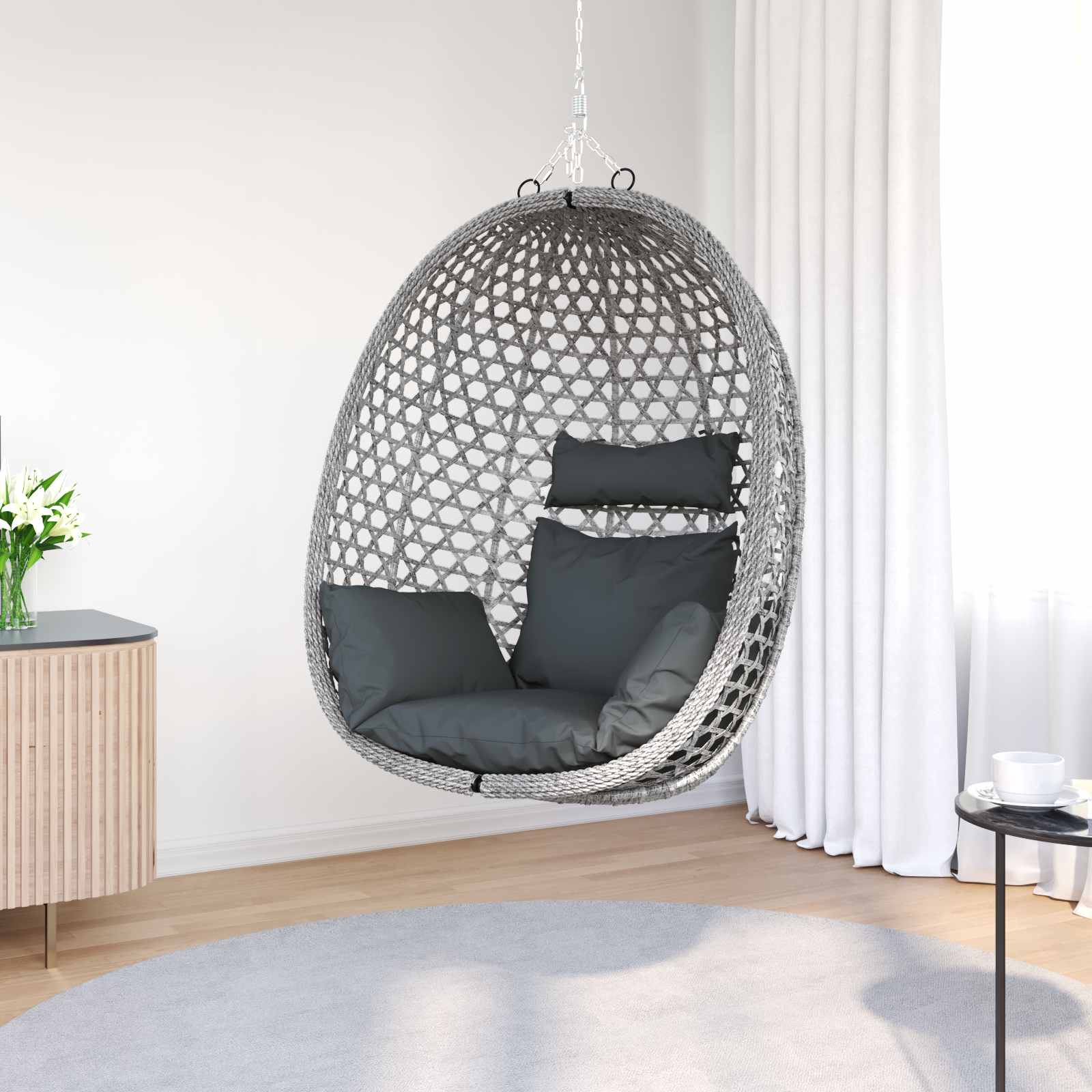 Hängesessel ohne Gestell Anthrazit und Grau 92 x 57,5 x 110 cm