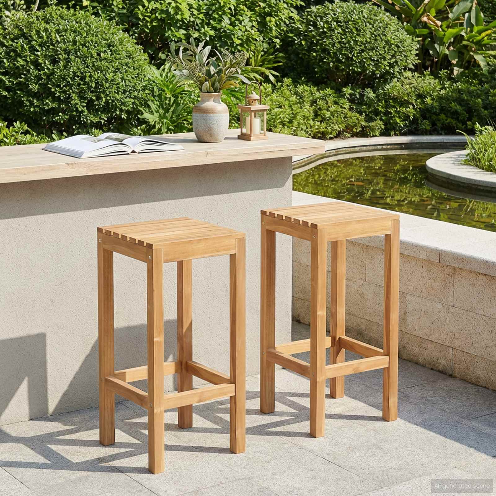 Barhocker 2 pcs Braun Massivholz Teak