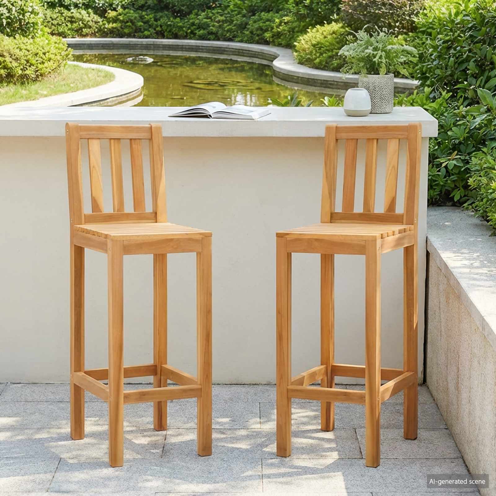Barhocker 2 pcs Braun Massivholz Teak