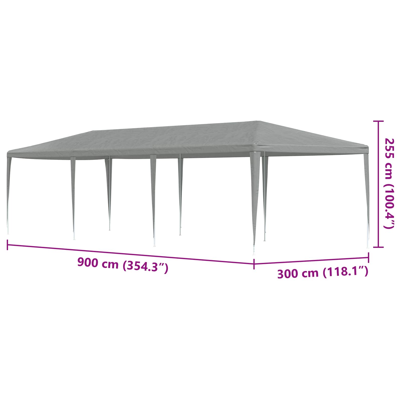 Partyzelt Hellgrau 900 x 300 x 255 cm PE und Stahl