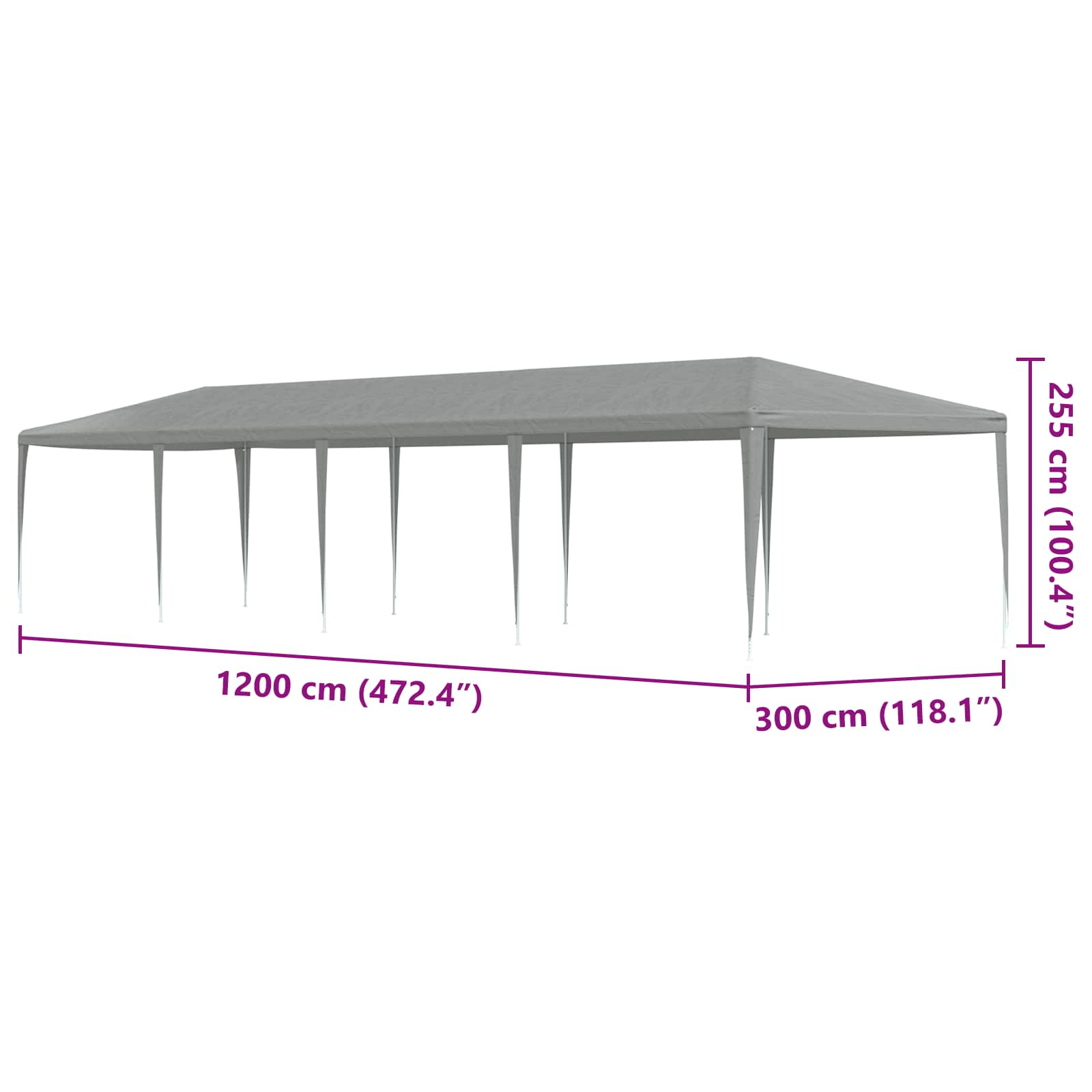 Partyzelt Hellgrau 1200 x 300 x 255 cm PE und Stahl