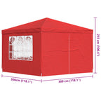 Party-Zelt 300 x 300 x 255 cm Rot PE und Stahl