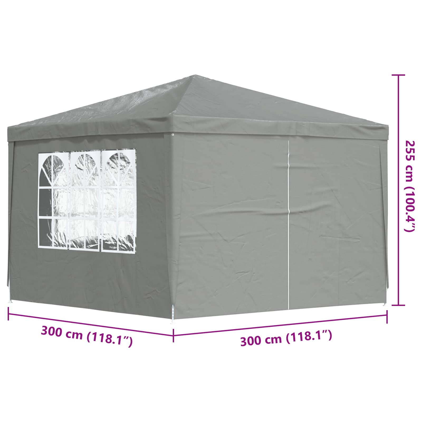Party-Zelt 300 x 300 x 255 cm Hellgrau PE und Stahl