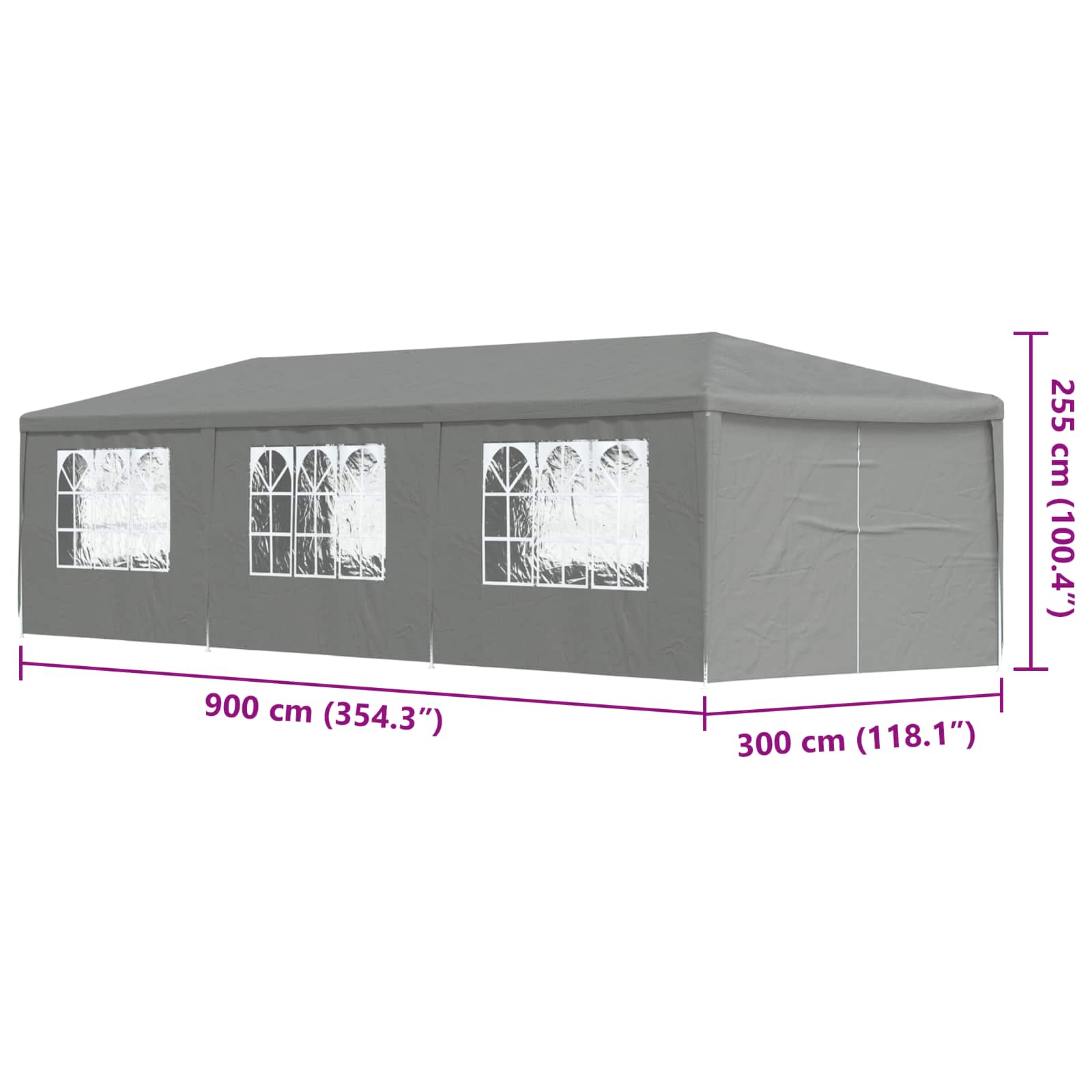 Party-Zelt 900 x 300 x 255 cm Hellgrau PE und Stahl