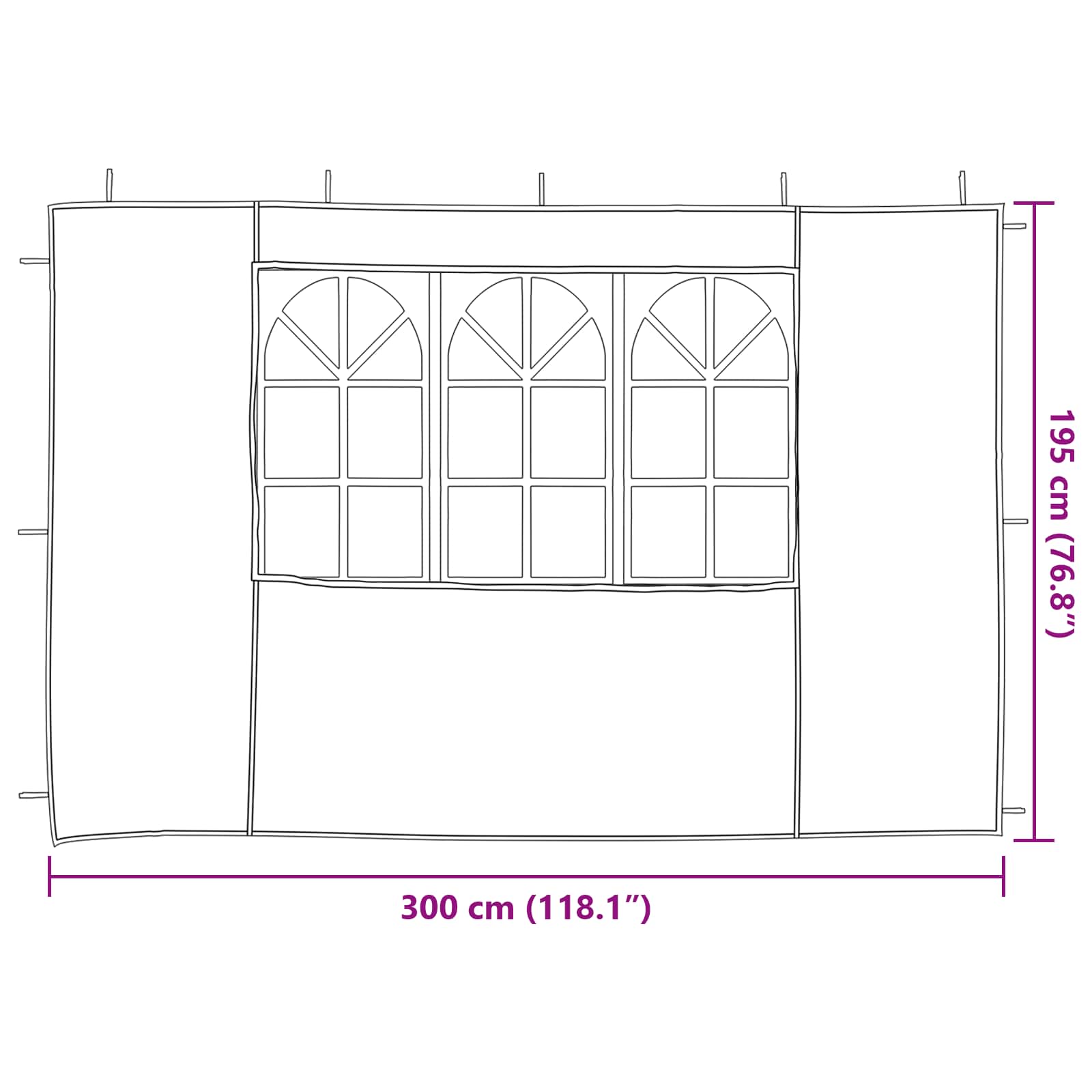 Party Zelt Seitenteil 2 pcs 300 x 195 cm Hellgrau PE und Stahl