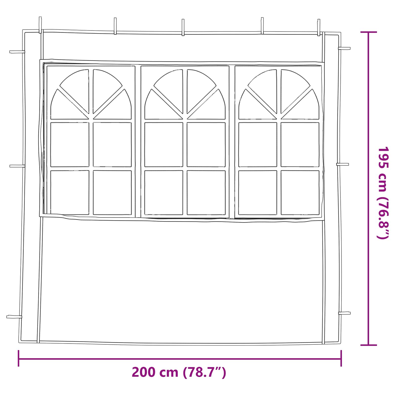 Party Zelt Seitenteil 2 pcs 200 x 195 cm Hellgrau PE und Stahl