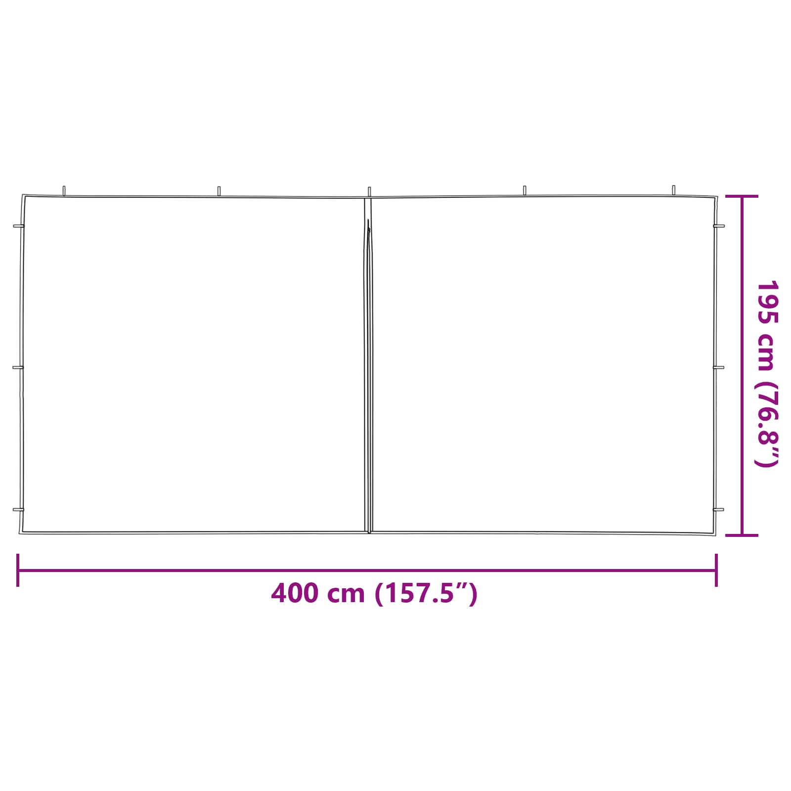 Party Zelt Seitenteil 2 pcs Hellgrau 400 x 195 cm PE und Stahl