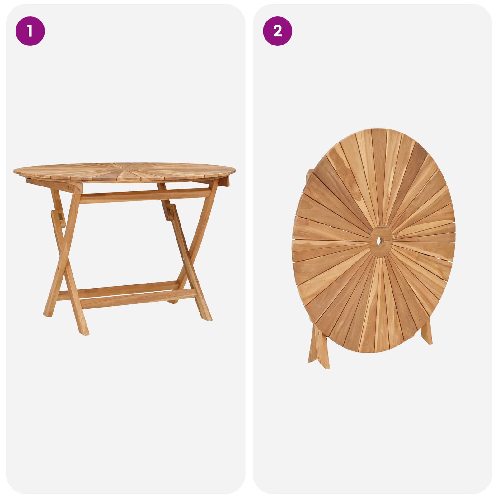Klappbarer Gartentisch Natur Ø 110 x 75 cm Teak-Massivholz
