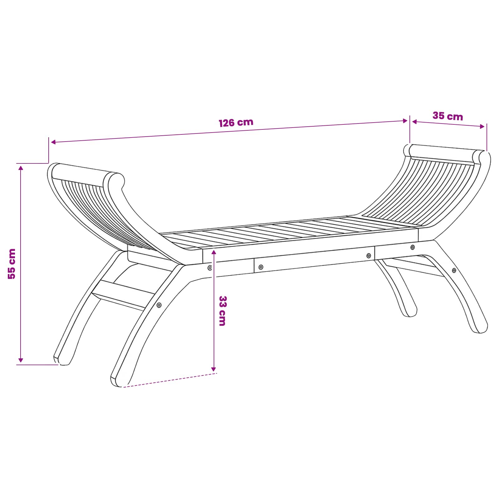 Gartenbank 2-Sitzanzahl 126 cm Massivholz Teak Natur