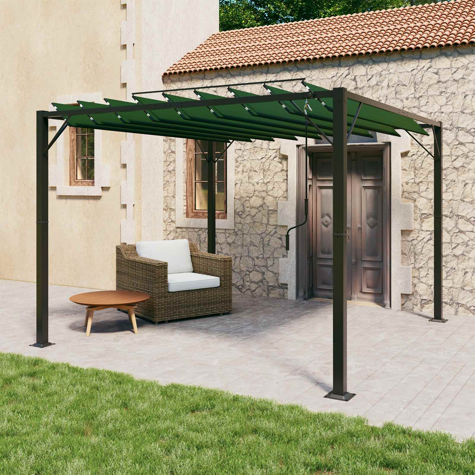 Gazebo mit Lamellen-Dach Grün 3 x 3 x 2,14 m