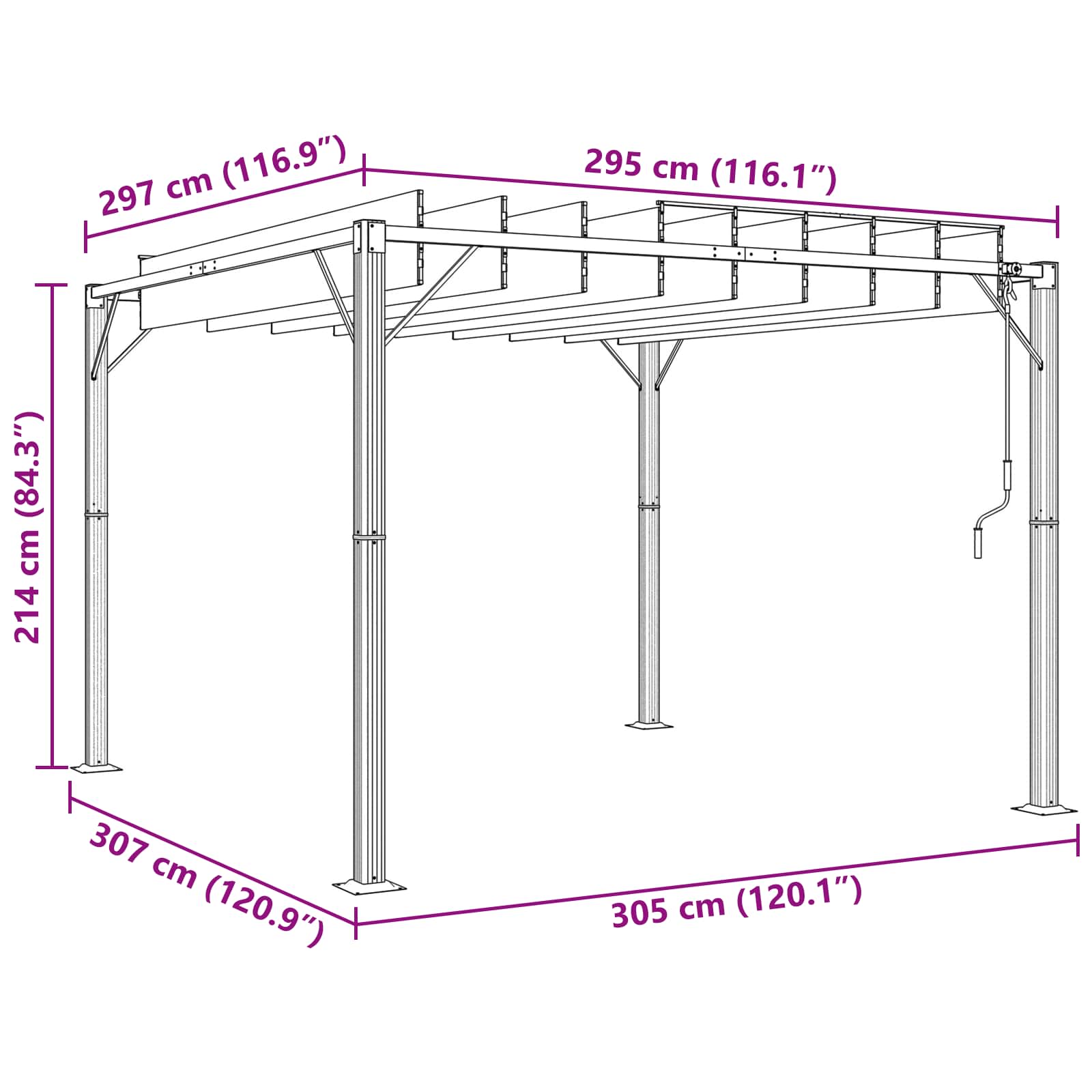 Gazebo mit Lamellen-Dach Grün 3 x 3 x 2,14 m