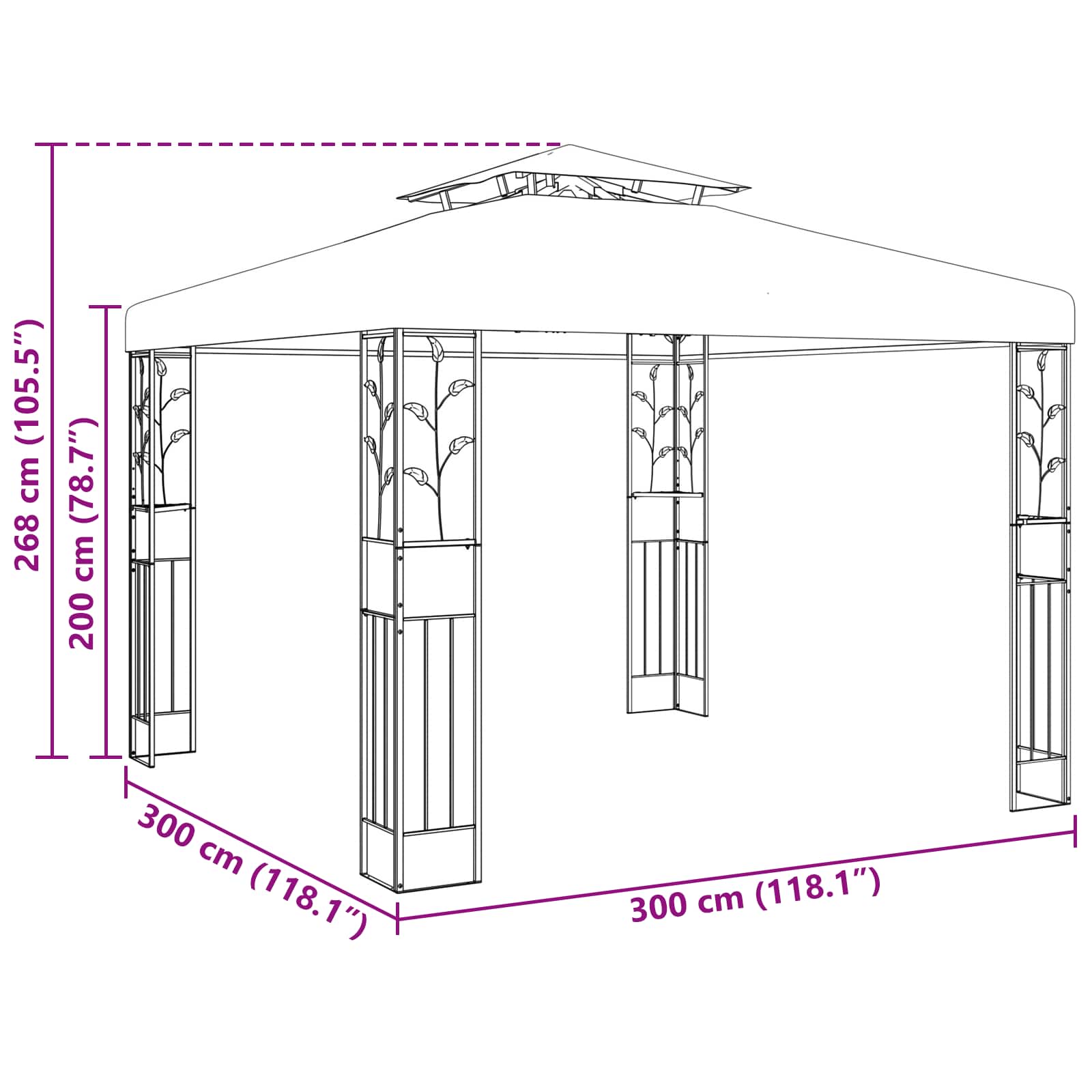 Pavillon 3 x 3 x 2,68 m Grün Polyester und Stahl