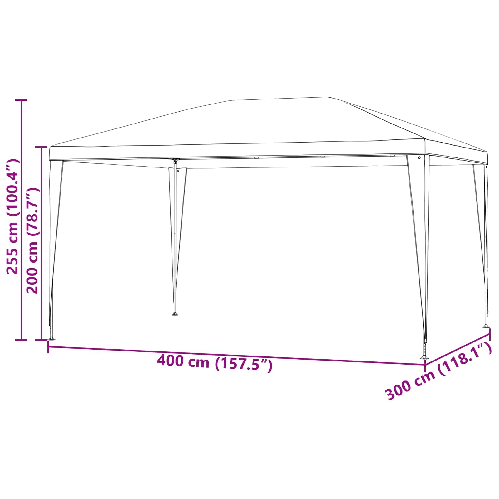 Partyzelt 400 x 300 x 255 cm Rot PE und Stahl