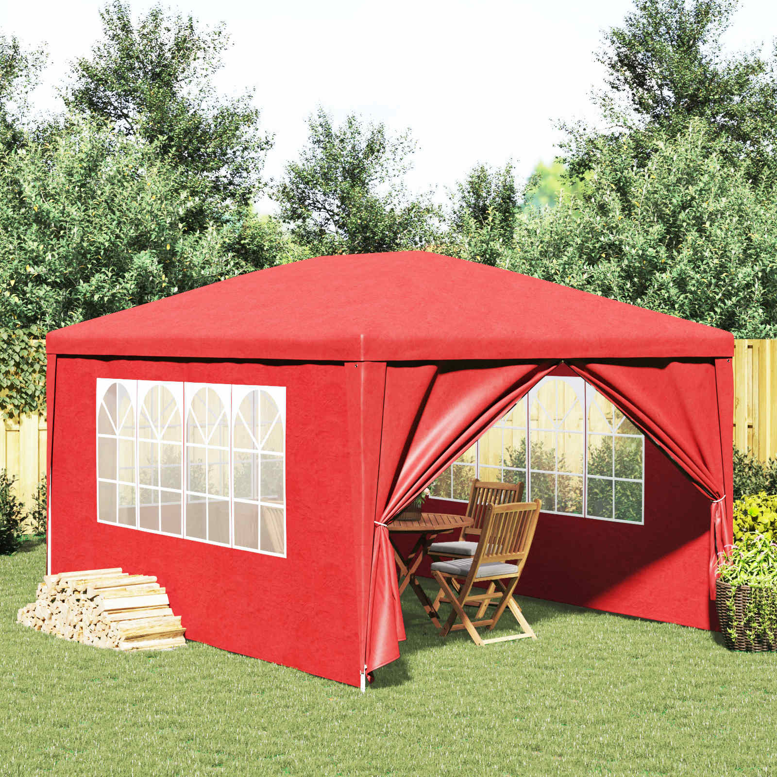 Party-Zelt 400 x 300 x 255 cm Rot PE und Stahl