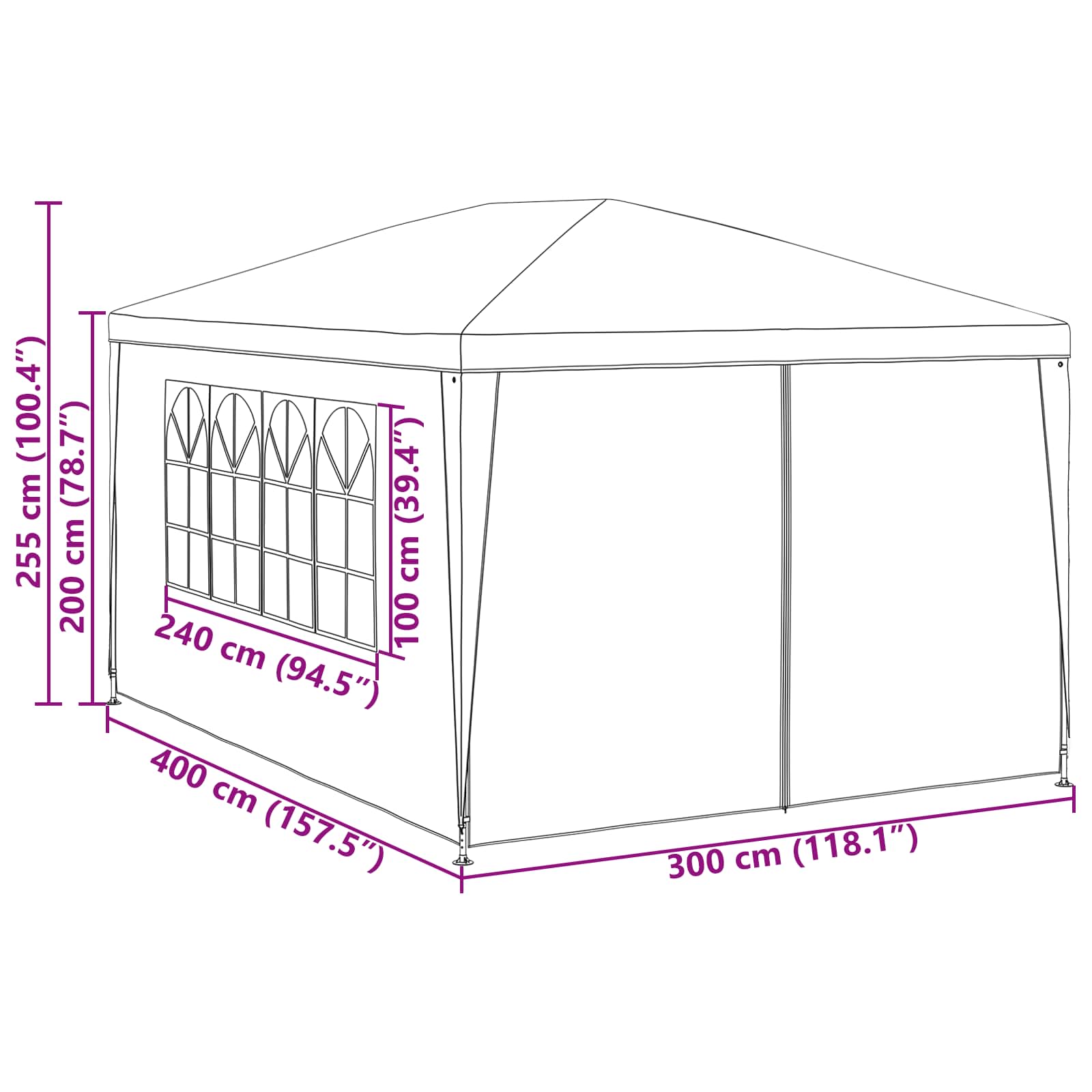 Party-Zelt 400 x 300 x 255 cm Rot PE und Stahl
