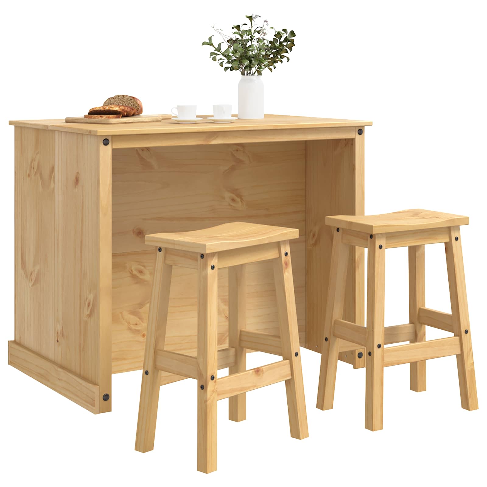 Kücheninsel Set mit Regal 3 pcs Honigwachs Massiv-Kiefer
