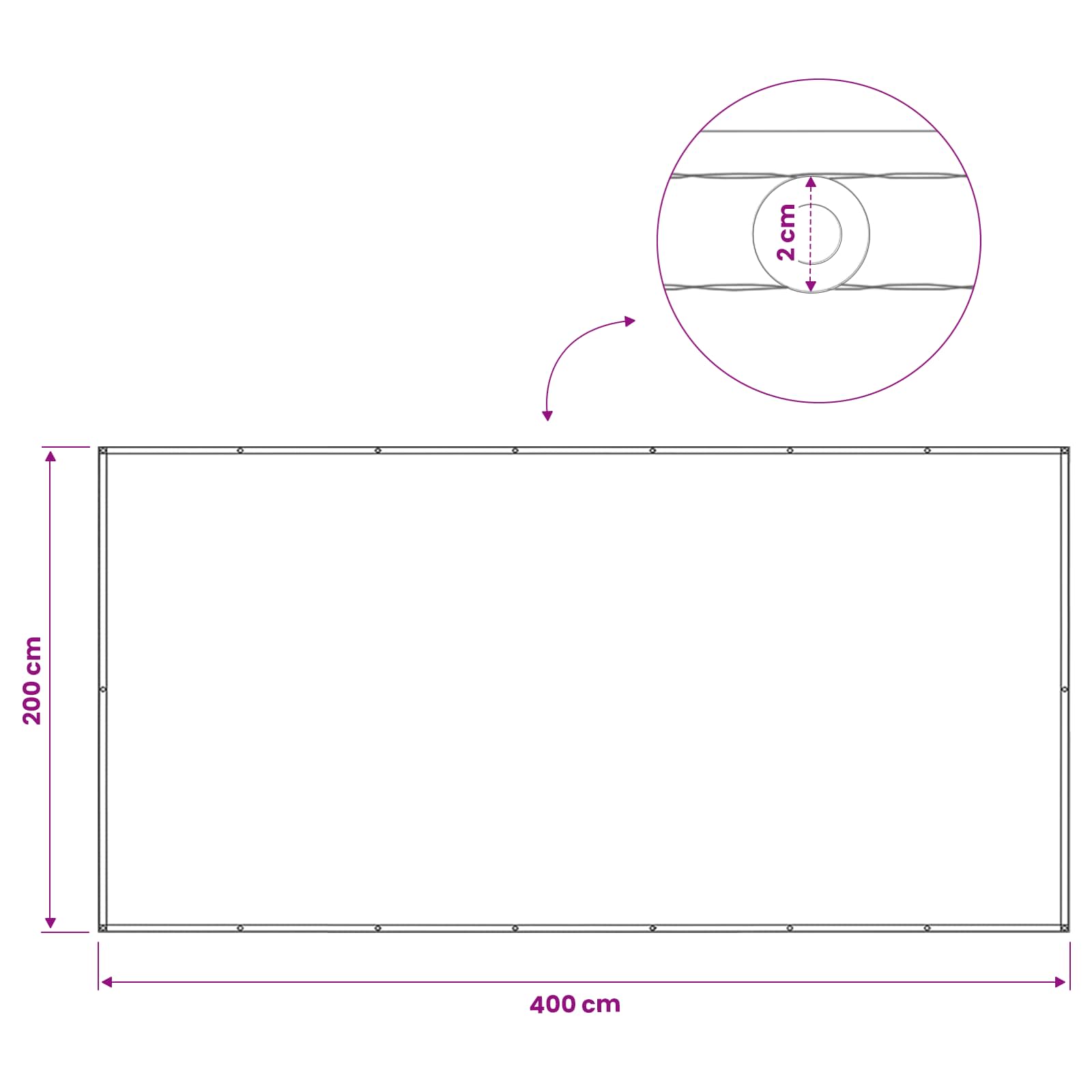 Balkon Sichtschutz 200 x 400 cm Stoff mit PU-Beschichtung Weiß