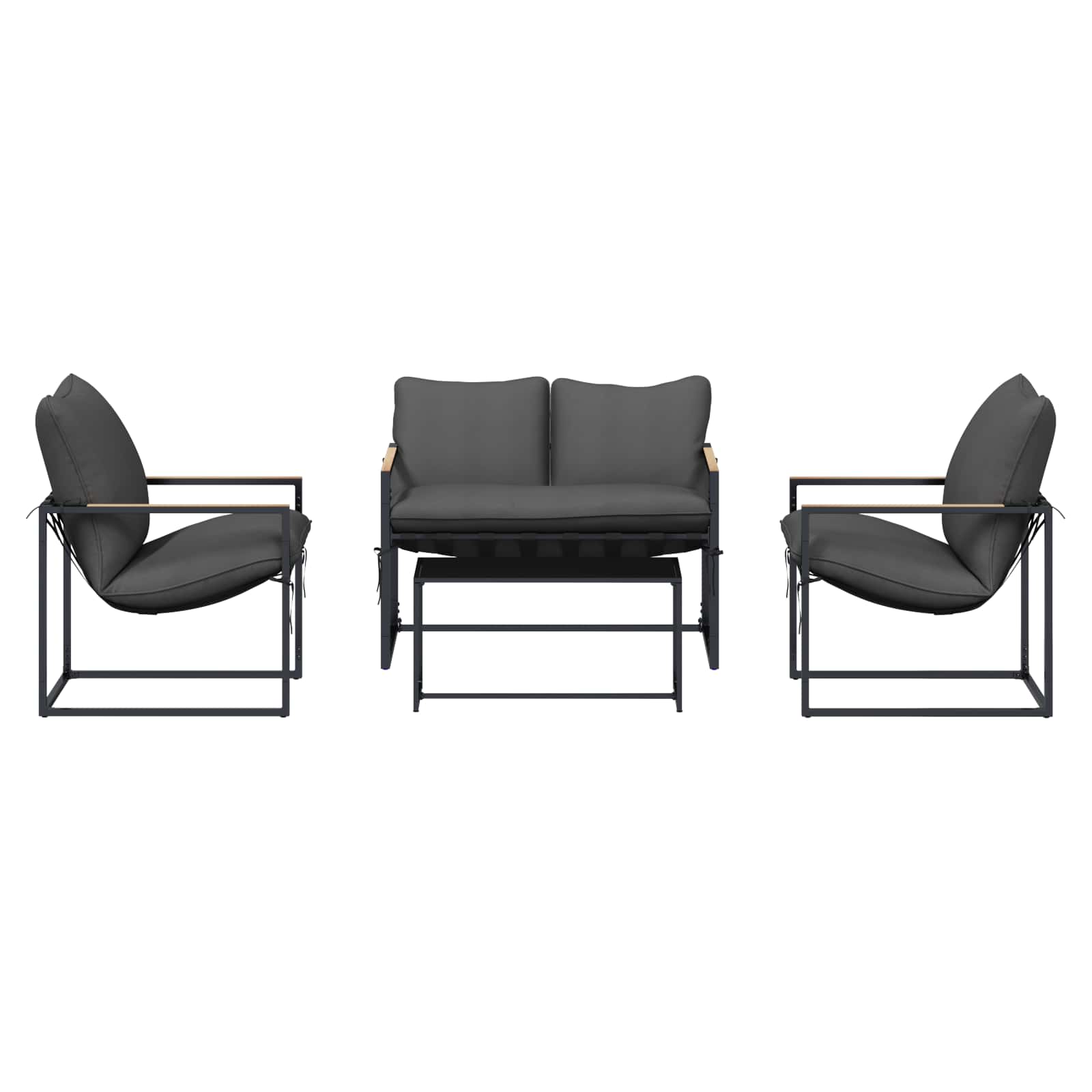 Gartensofa-set 4 pcs Schwarz und Anthrazit Stahl