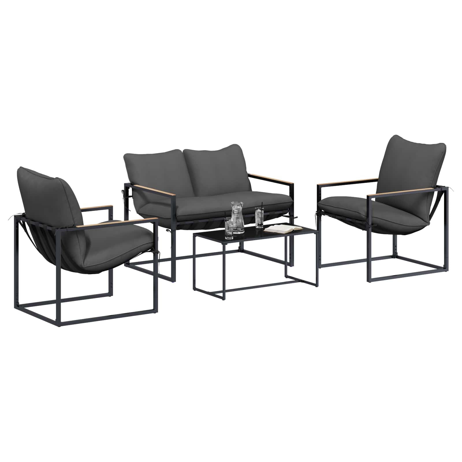 Gartensofa-set 4 pcs Schwarz und Anthrazit Stahl