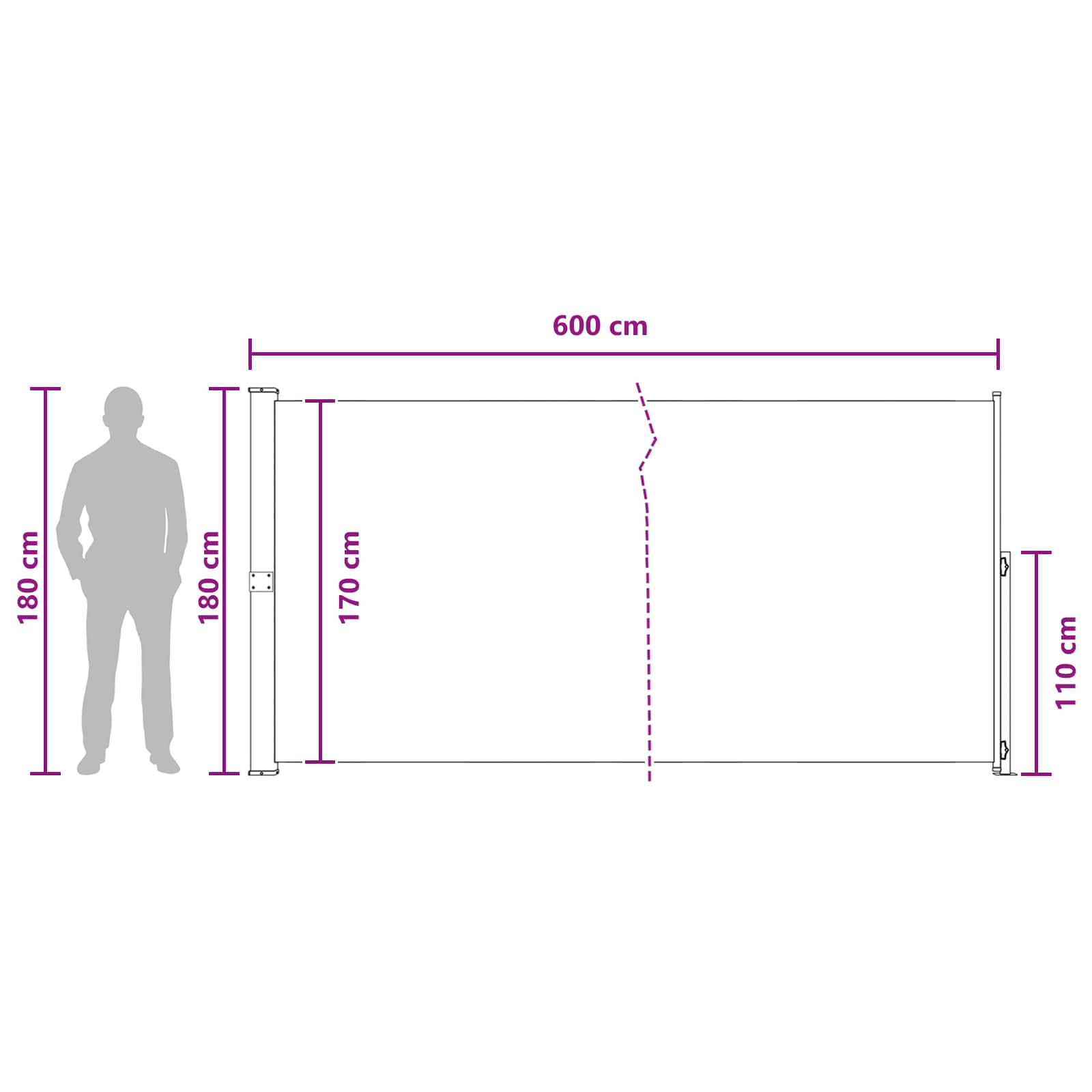 Ausziehbares Seitenmarkise Beige 600 x 180 cm Polyester