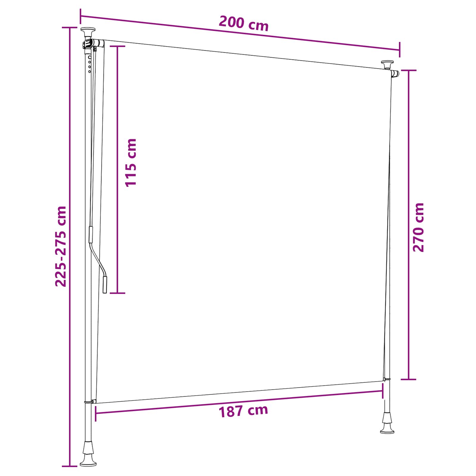 Outdoor Rollo Schwarz 200 x 270 cm