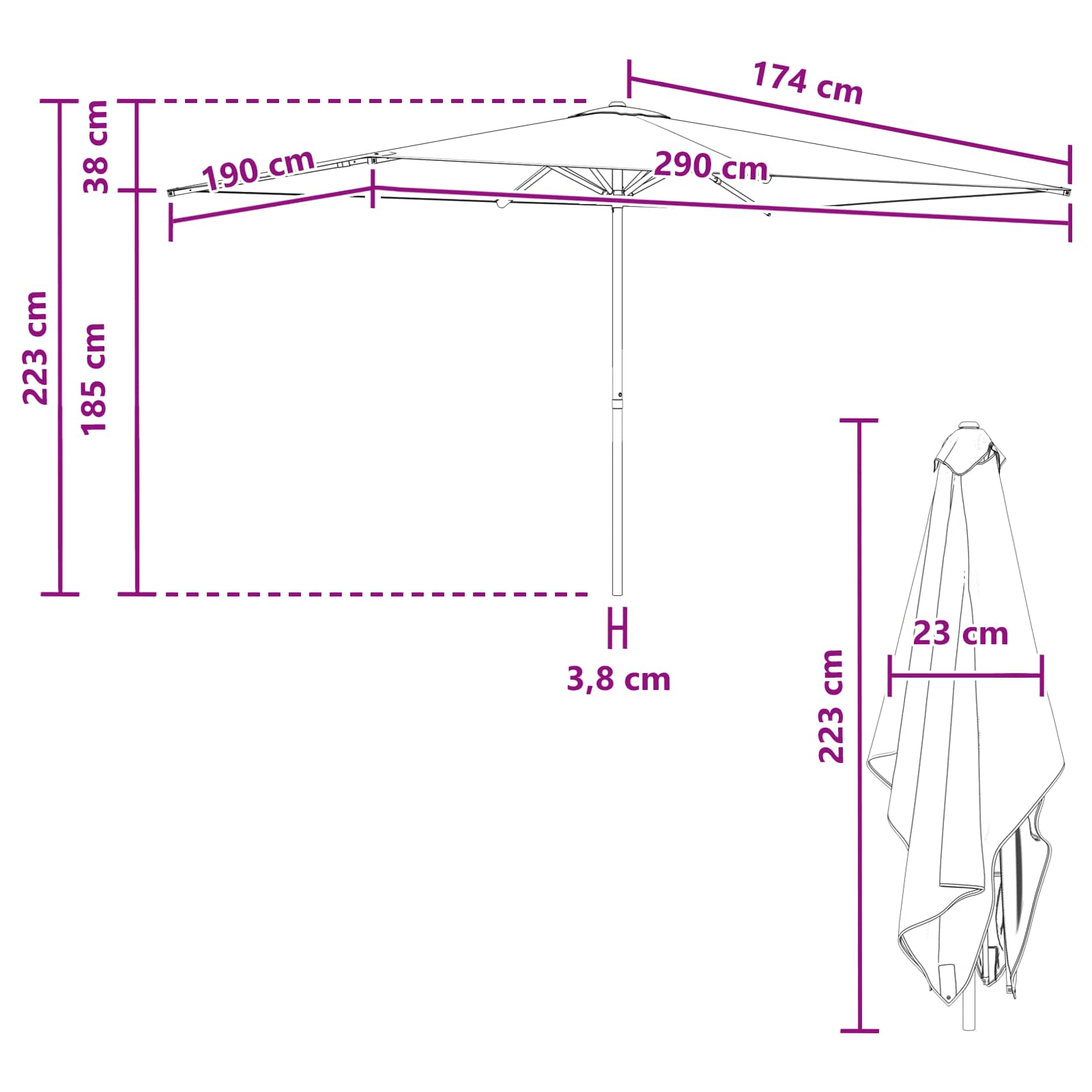 Garten-Sonnenschirm 200 x 300 cm Polyester Rechtwinklig Taupe