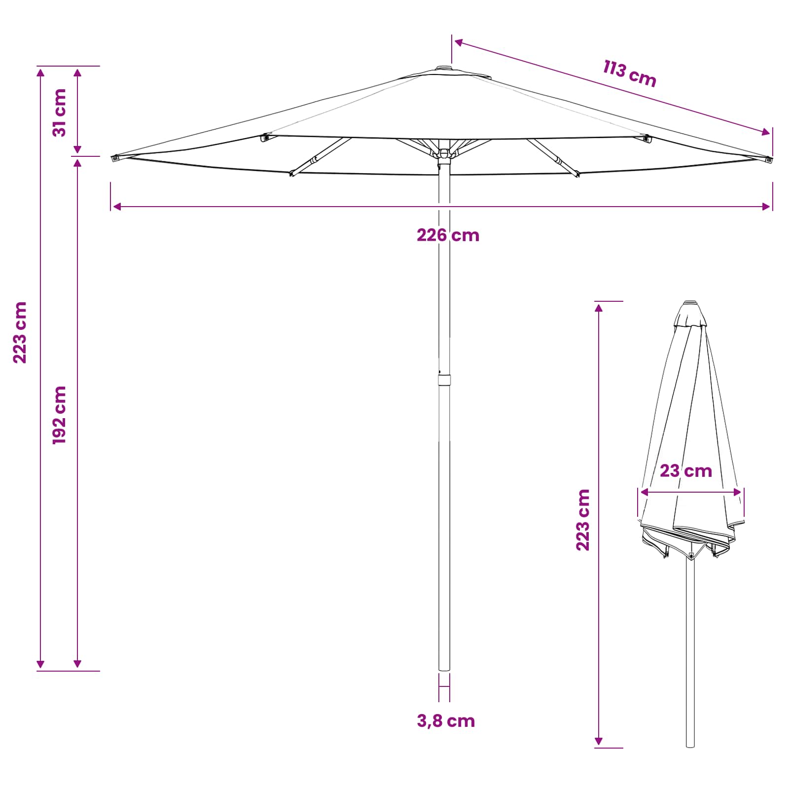 Garten-Sonnenschirm 230 x 230 cm Polyester Rechtwinklig Creme