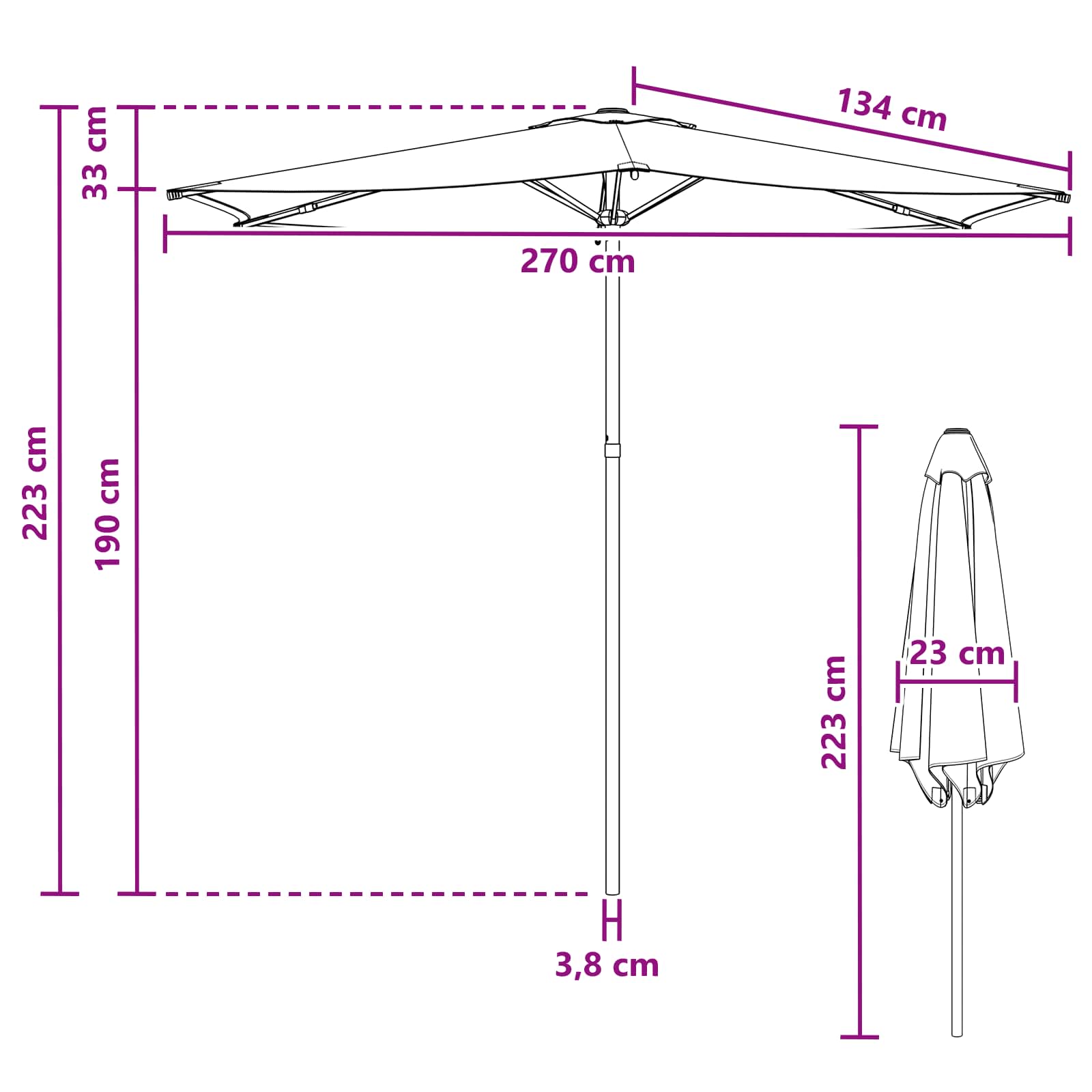 Garten-Sonnenschirm 270 x 270 cm Polyester Rechtwinklig