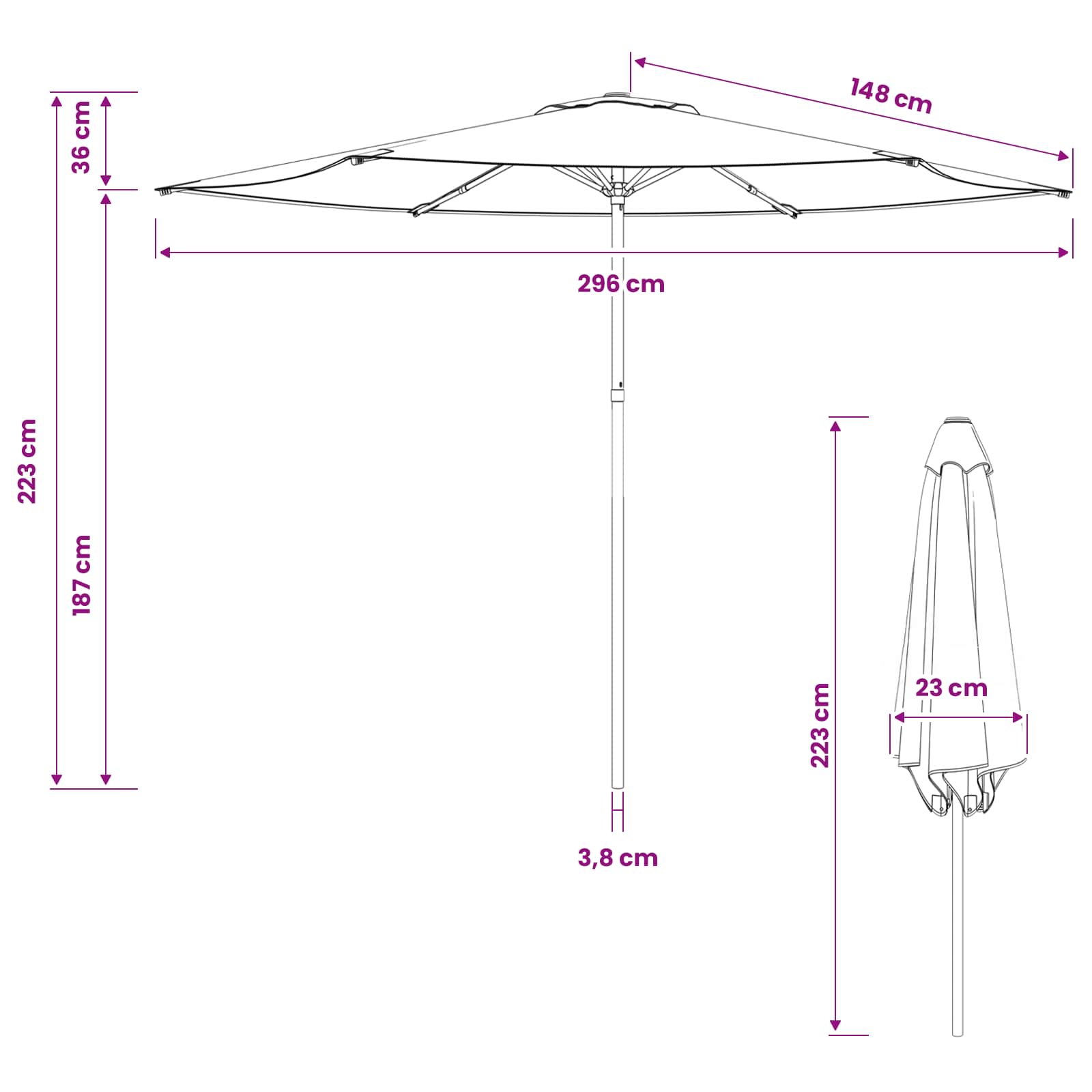 Garten-Sonnenschirm 300 x 300 cm Polyester Rechtwinklig